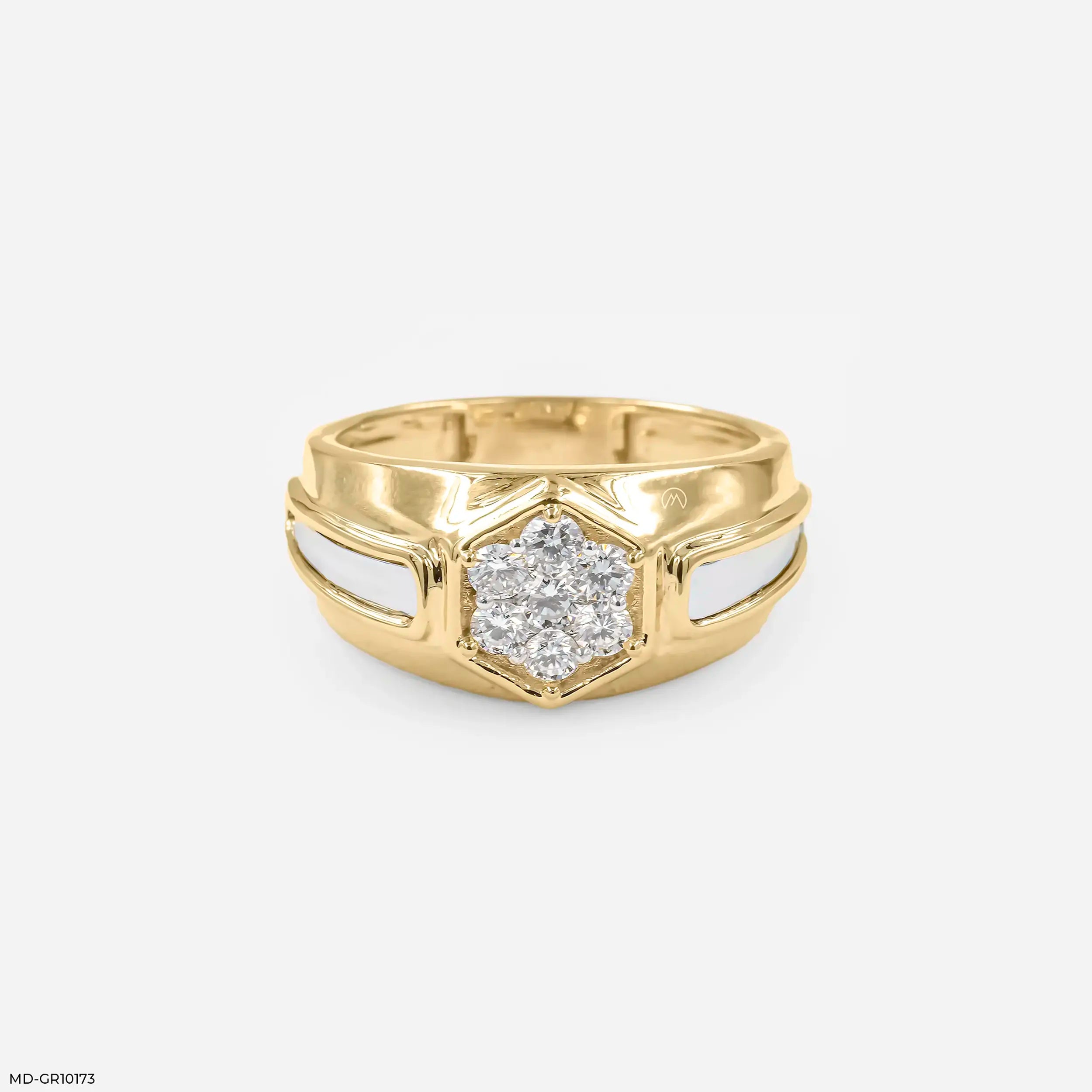 Hexagon Cluster Mens Diamond Ring 9K Yellow Gold