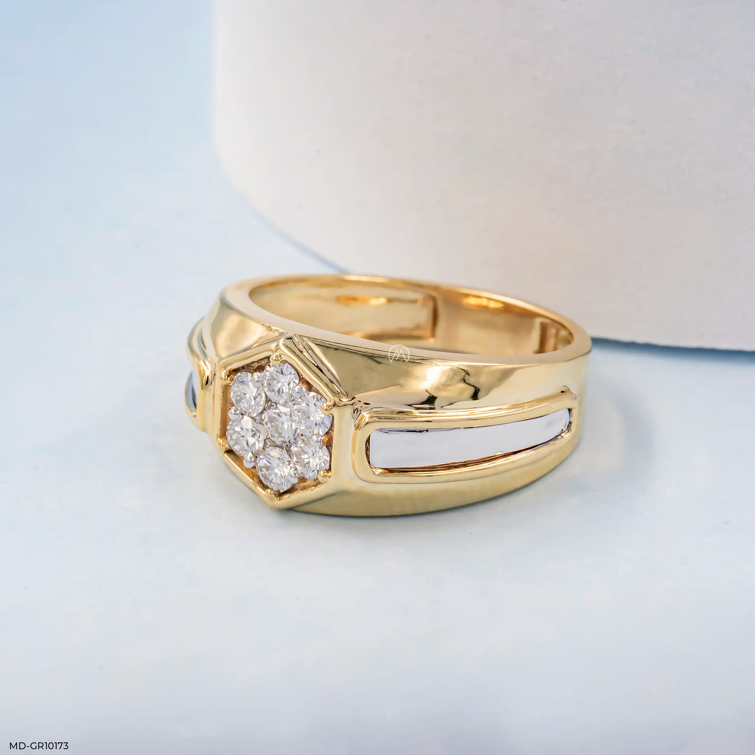 Hexagon Cluster Mens Diamond Ring 18K White Gold