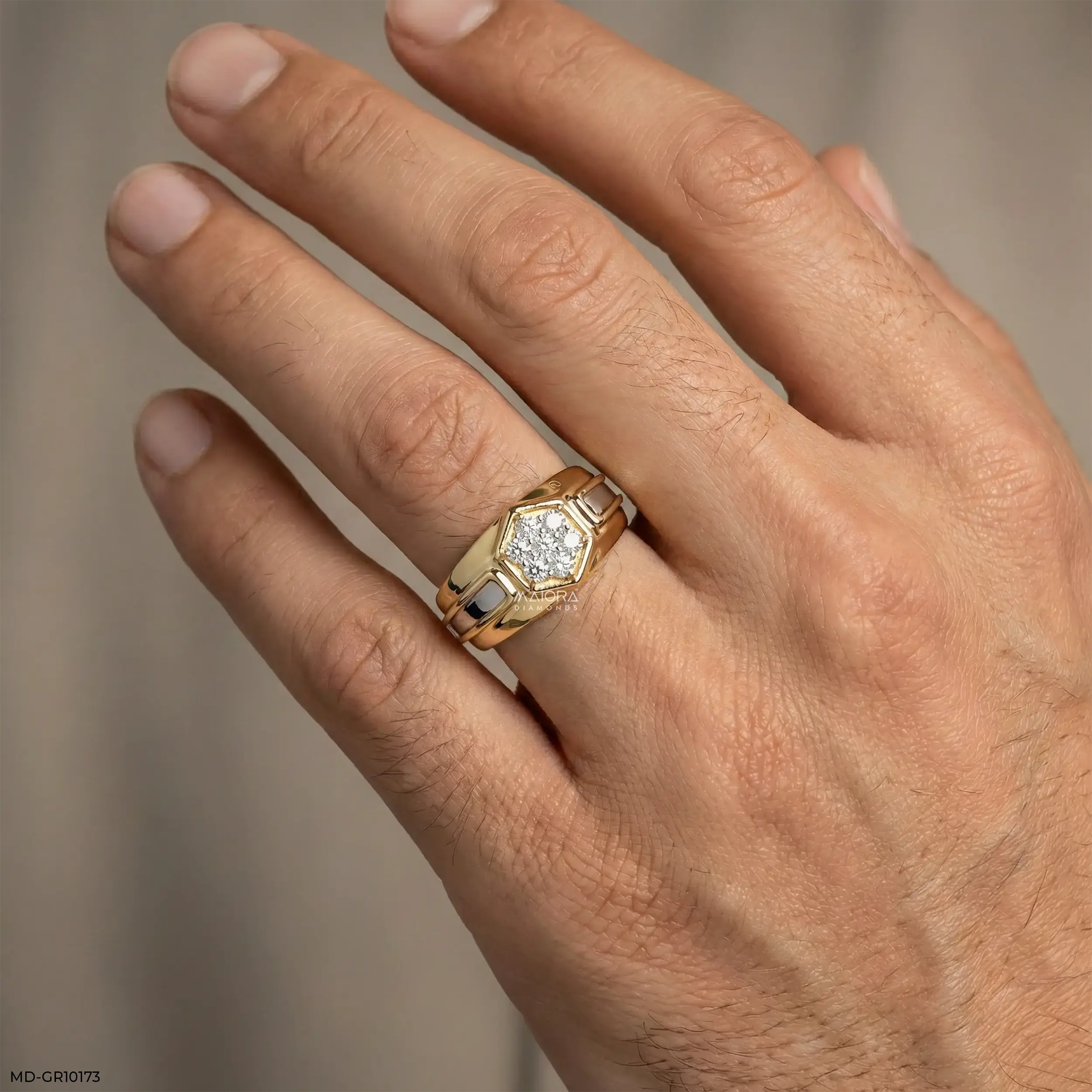 Hexagon Cluster Mens Diamond Ring