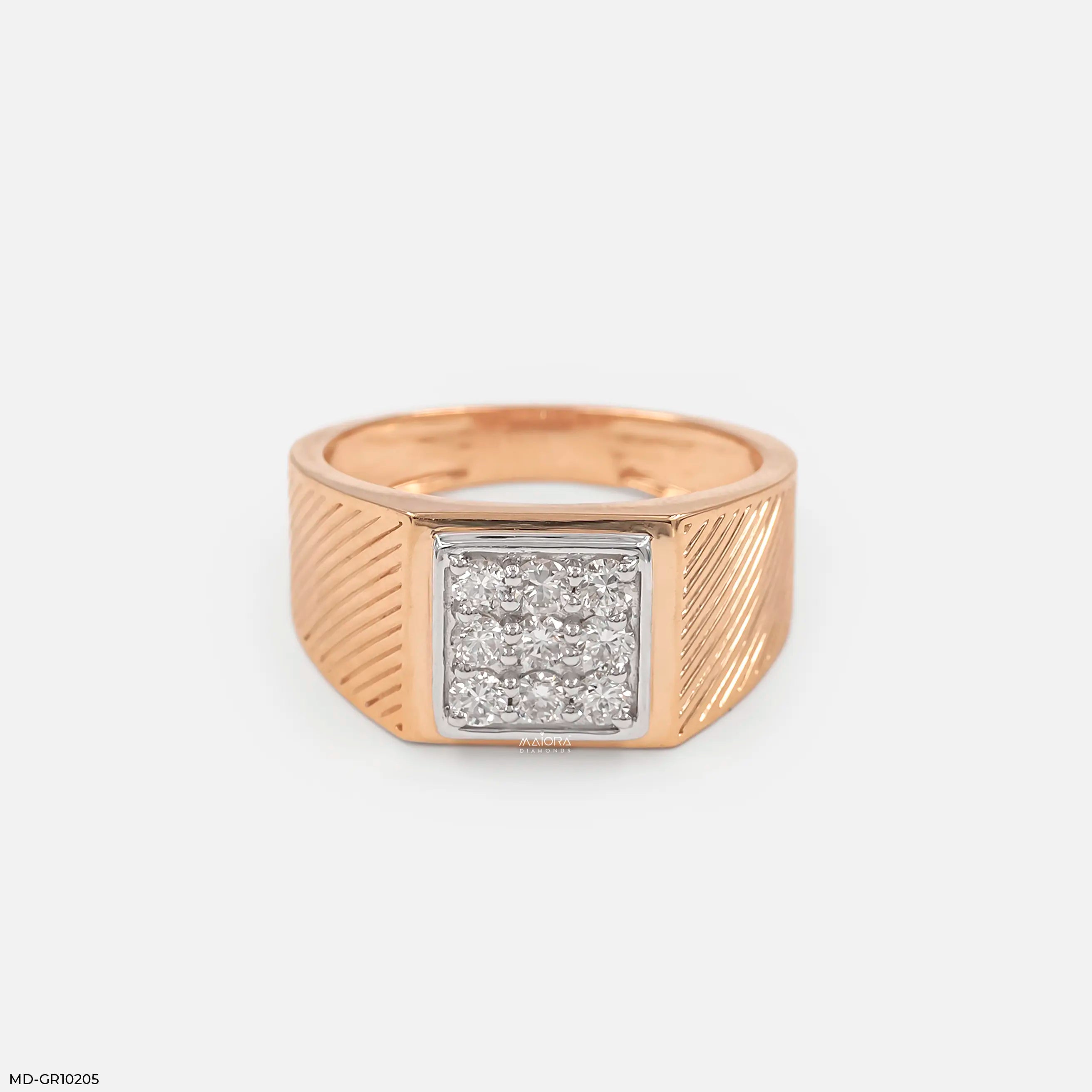 Gable Square Diamond Cluster Men Ring 14K Rose Gold
