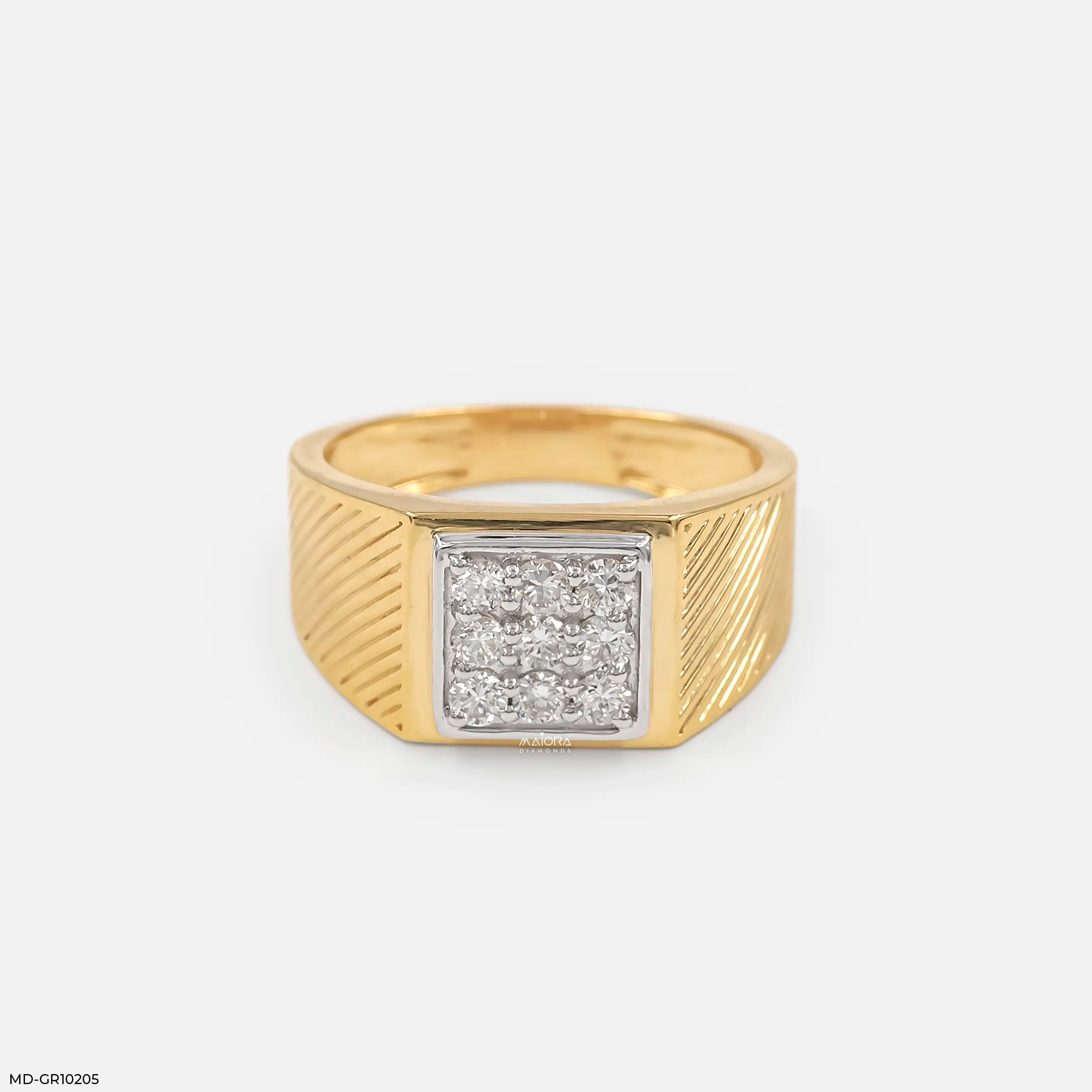 Gable Square Diamond Cluster Men Ring 9K Yellow Gold