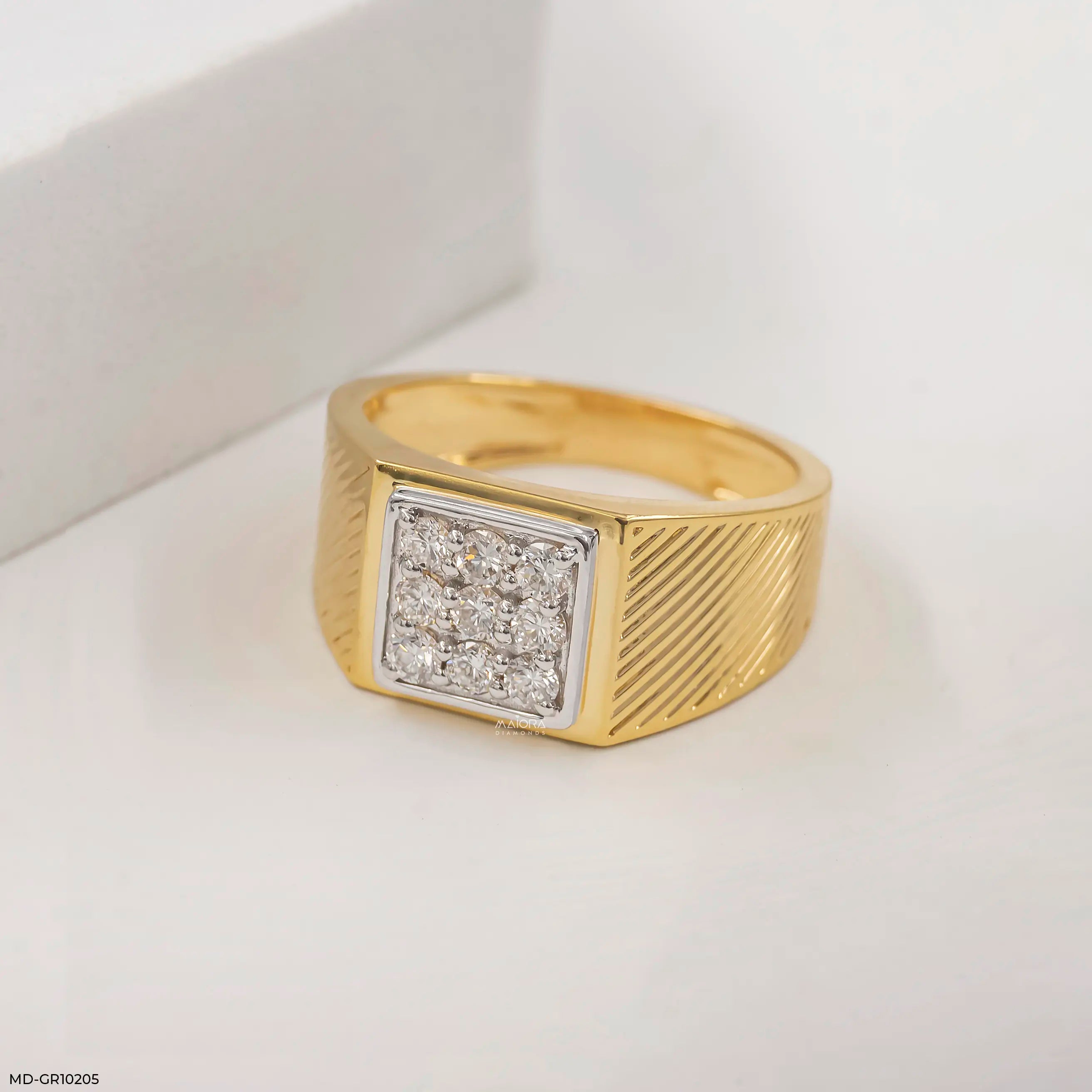 Gable Square Diamond Cluster Men Ring 9K Rose Gold