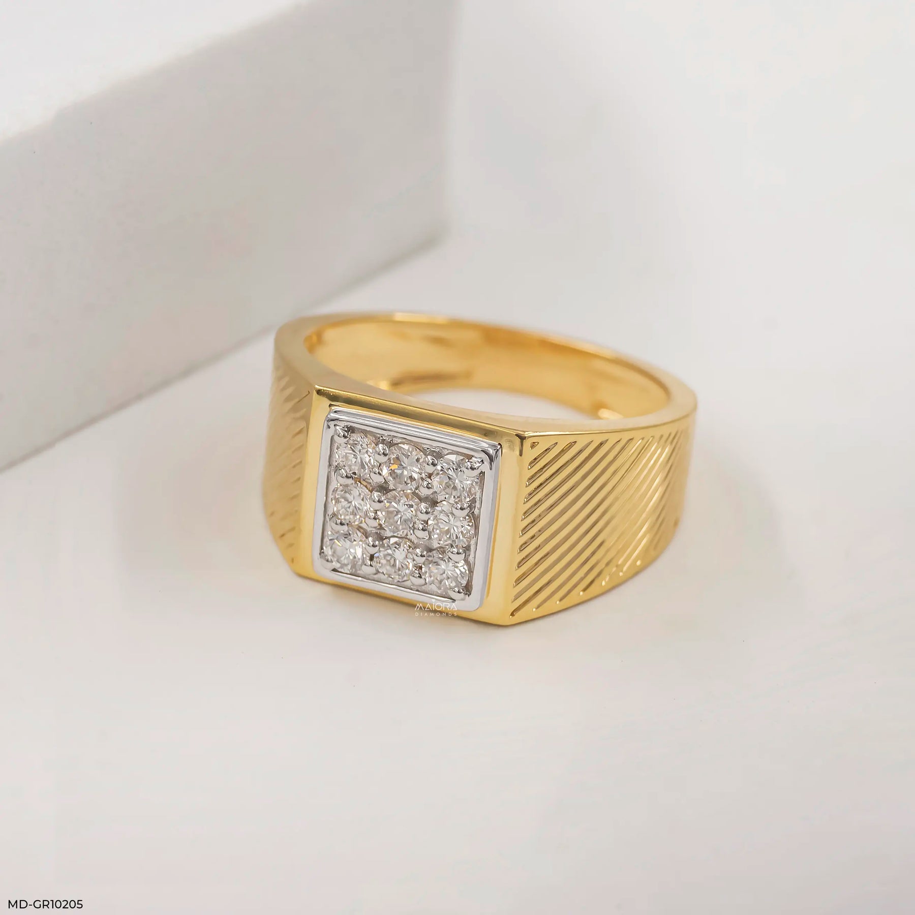 Gable Square Diamond Cluster Men Ring 9K Rose Gold