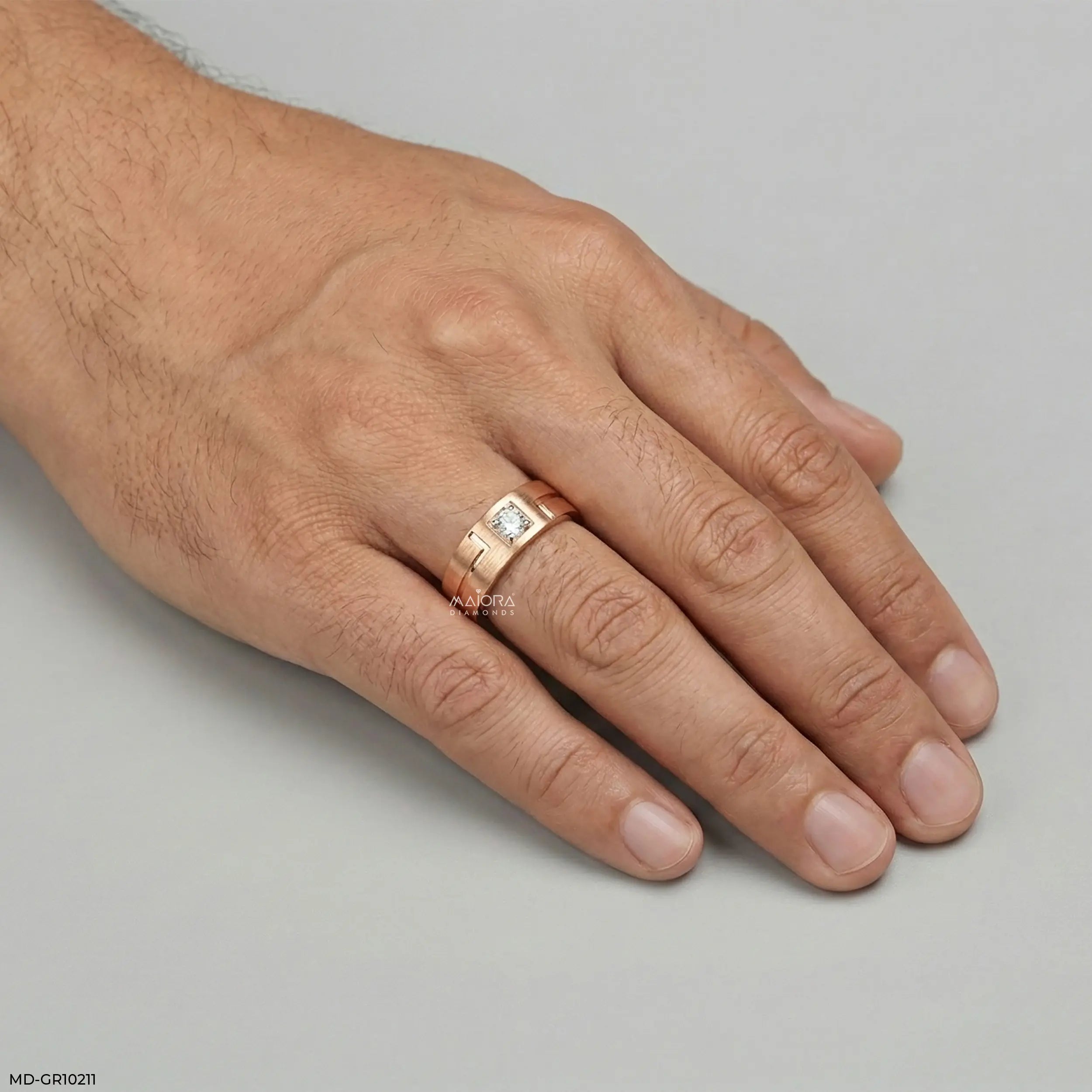 Golden Solitaire Diamond Mens Ring 9K Rose Gold