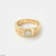 Golden Solitaire Diamond Mens Ring 14K Yellow Gold
