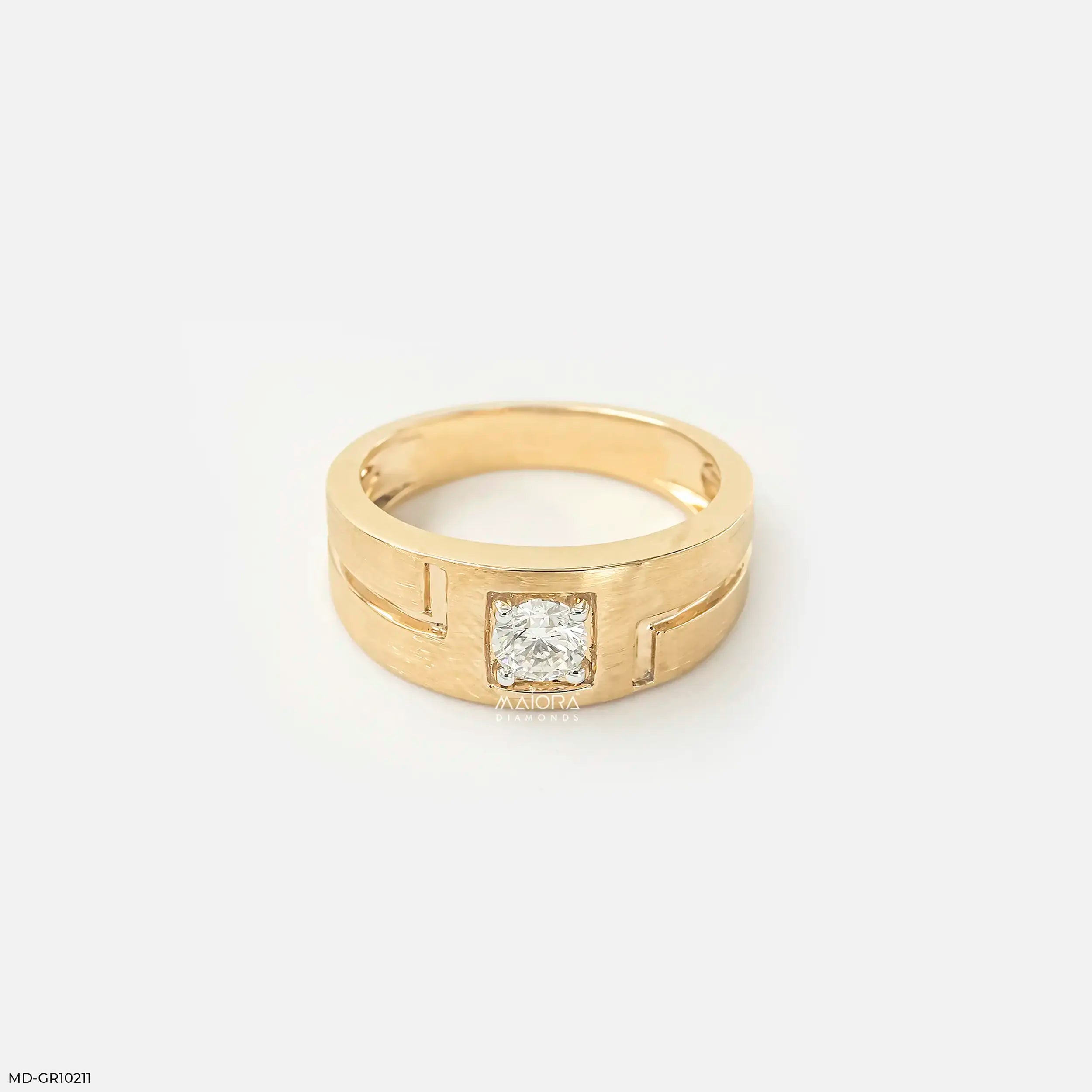 Golden Solitaire Diamond Mens Ring 18K Yellow Gold