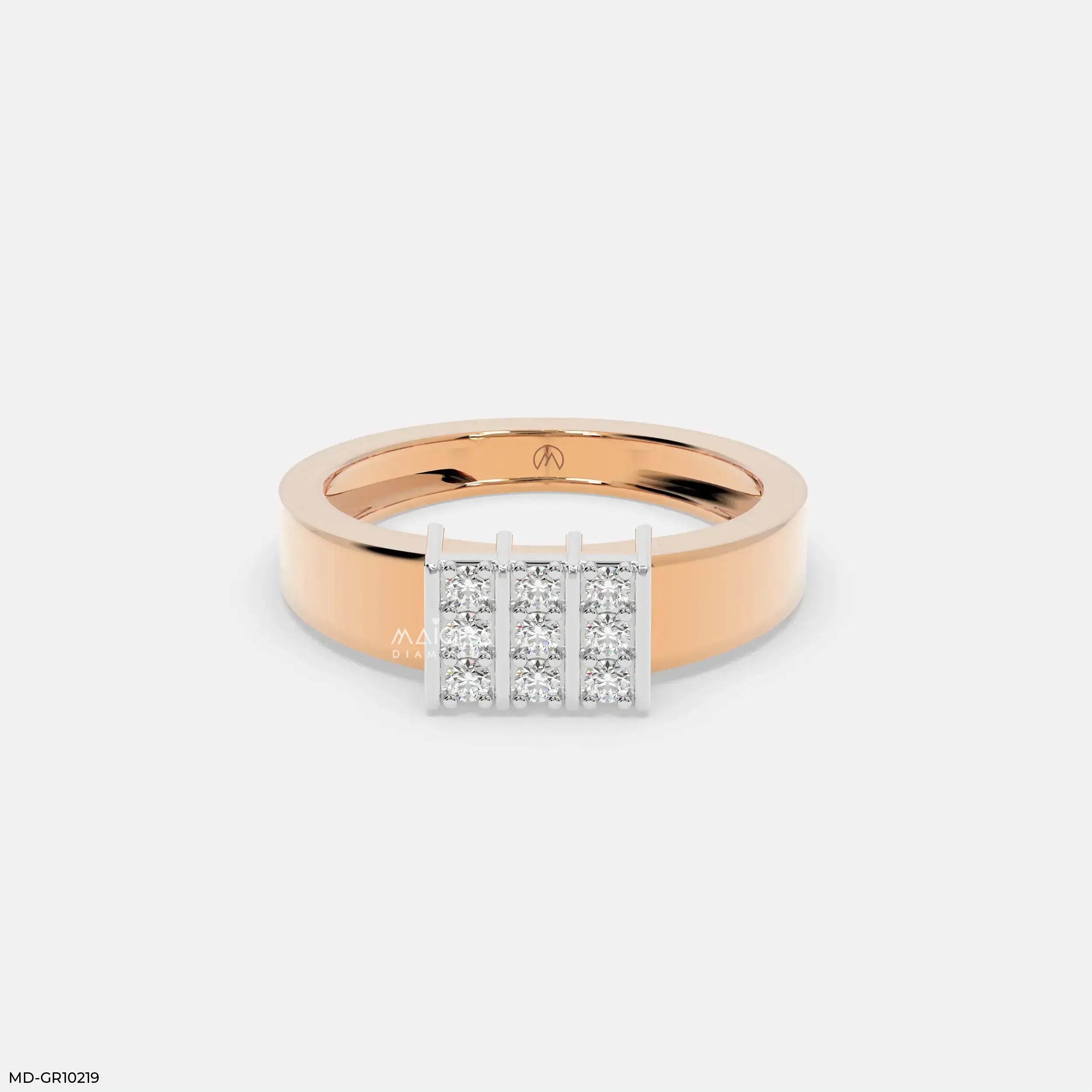 Structured Grid Mens Diamond Ring 18K Rose Gold