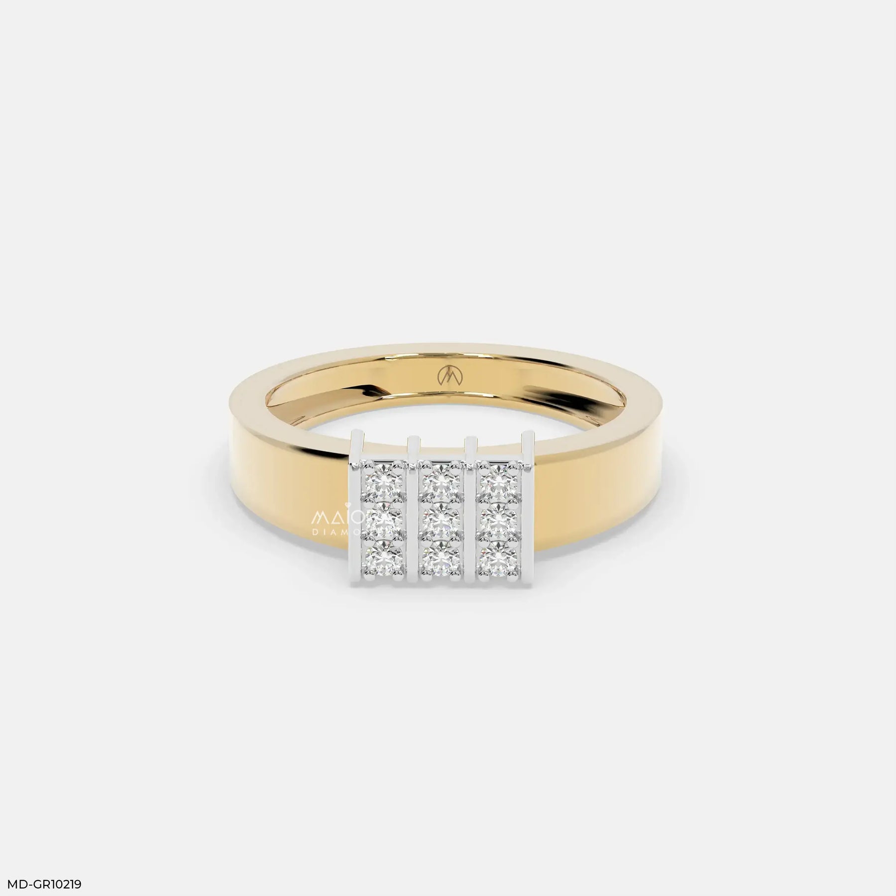 Structured Grid Mens Diamond Ring 9K Yellow Gold