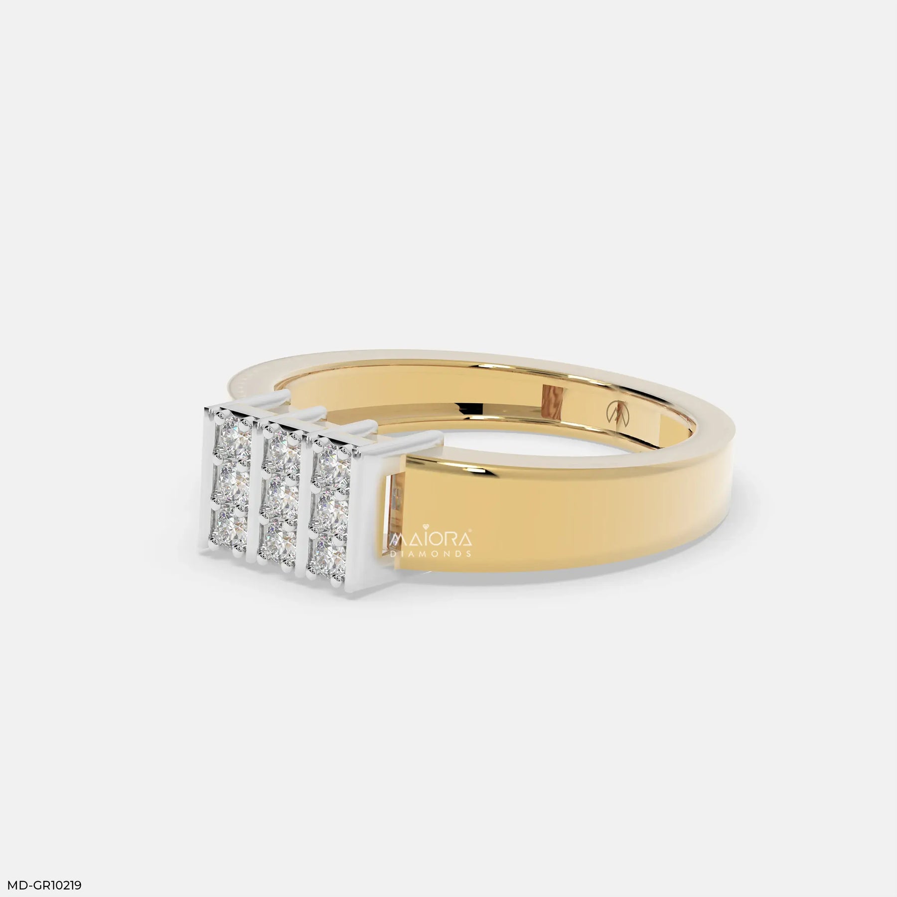 Structured Grid Mens Diamond Ring 9K Yellow Gold