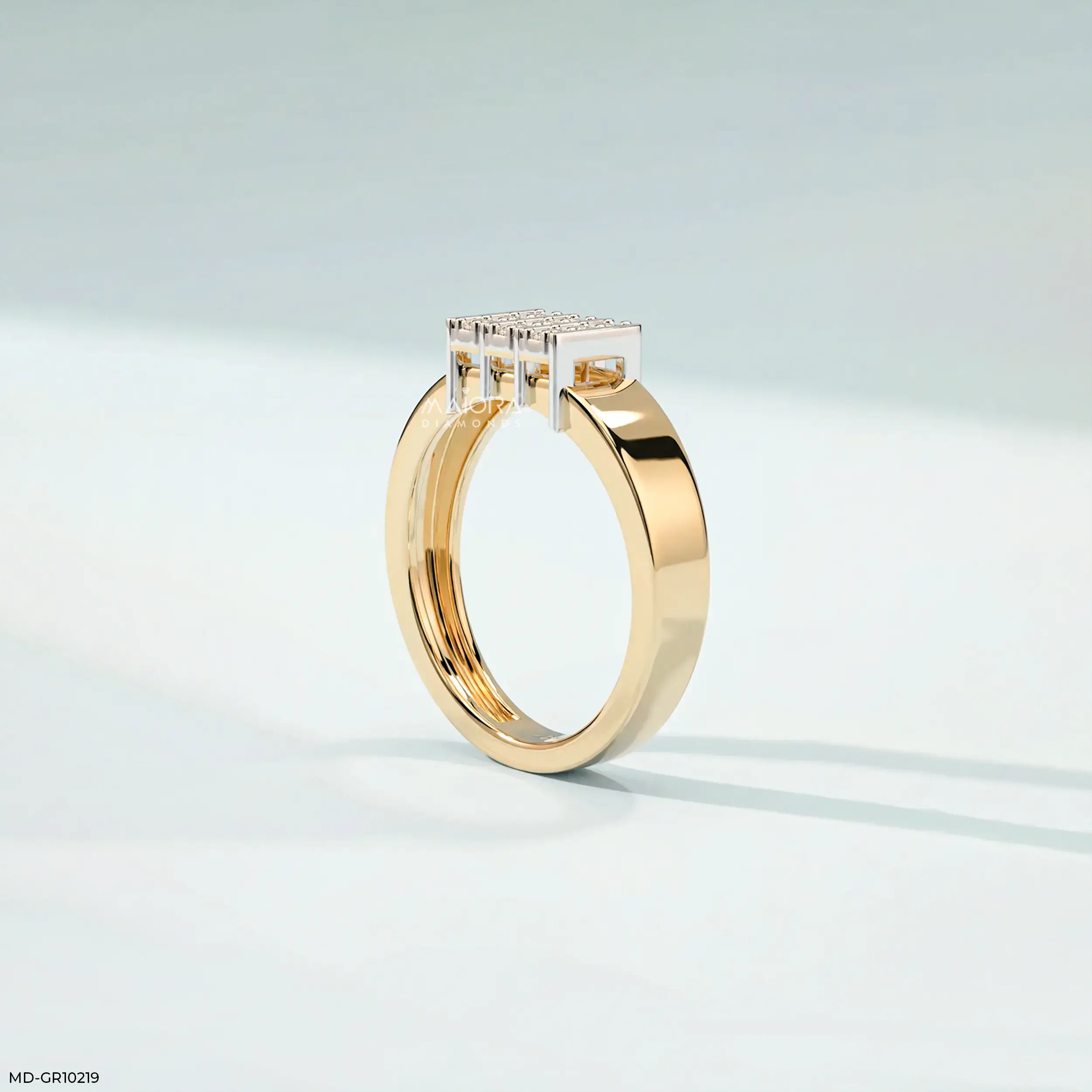 Structured Grid Mens Diamond Ring 9K Rose Gold