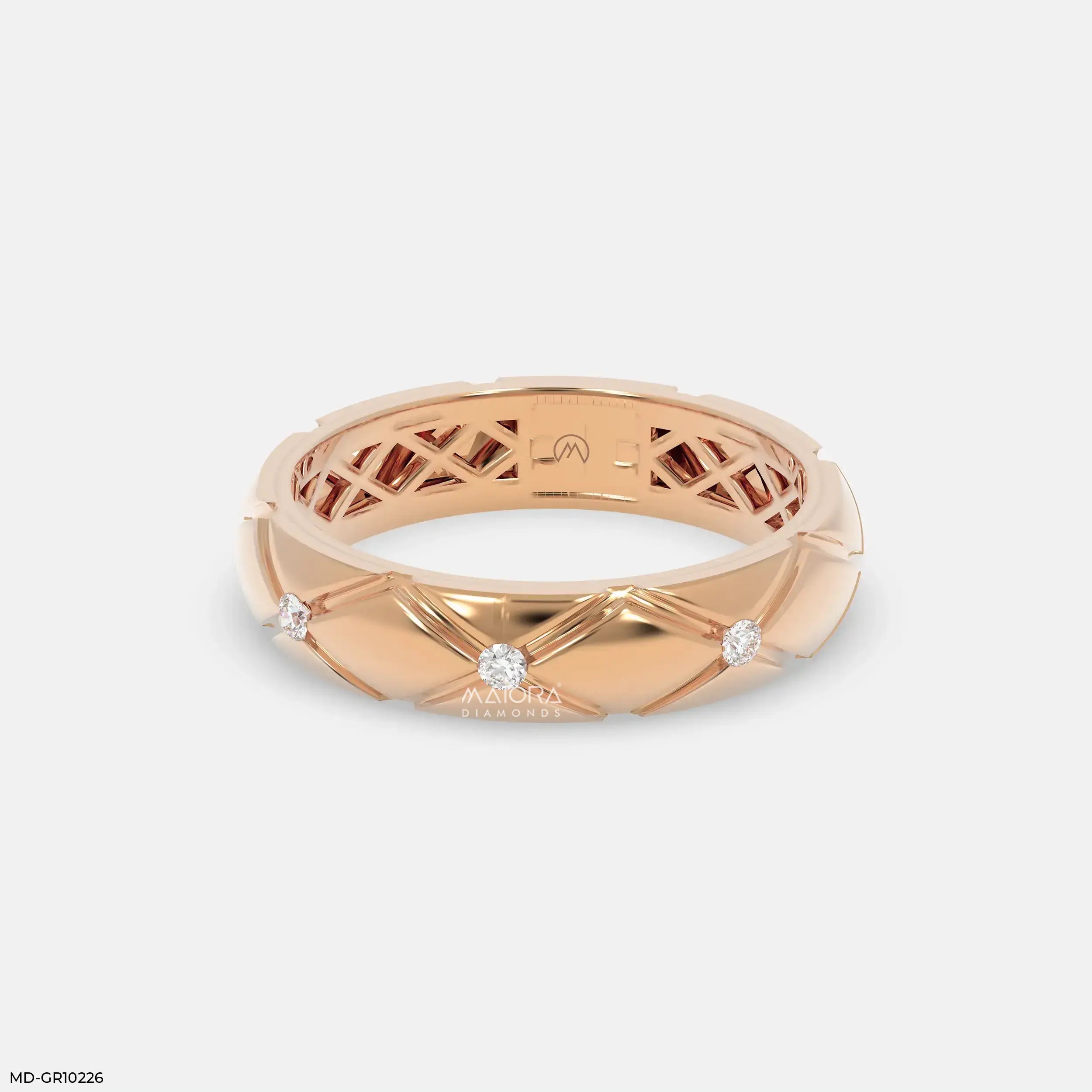 Rhombus Form Mens Diamond Ring 18K Rose Gold