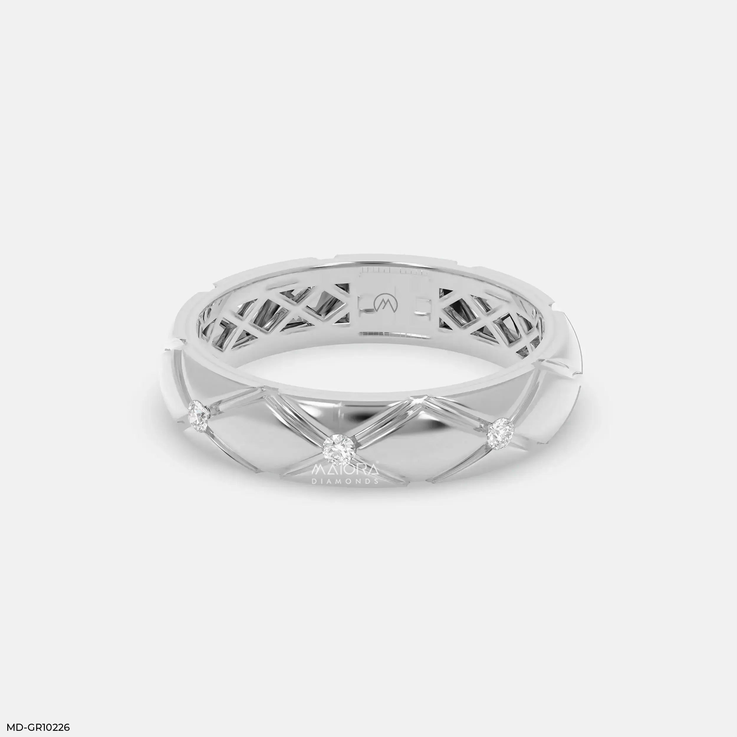 Rhombus Form Mens Diamond Ring 9K White Gold