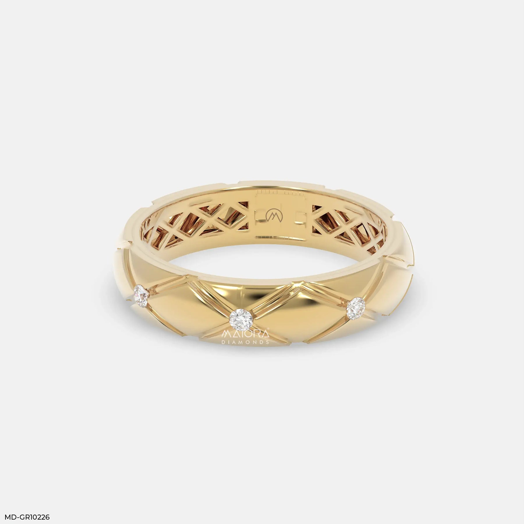 Rhombus Form Mens Diamond Ring 9K White Gold