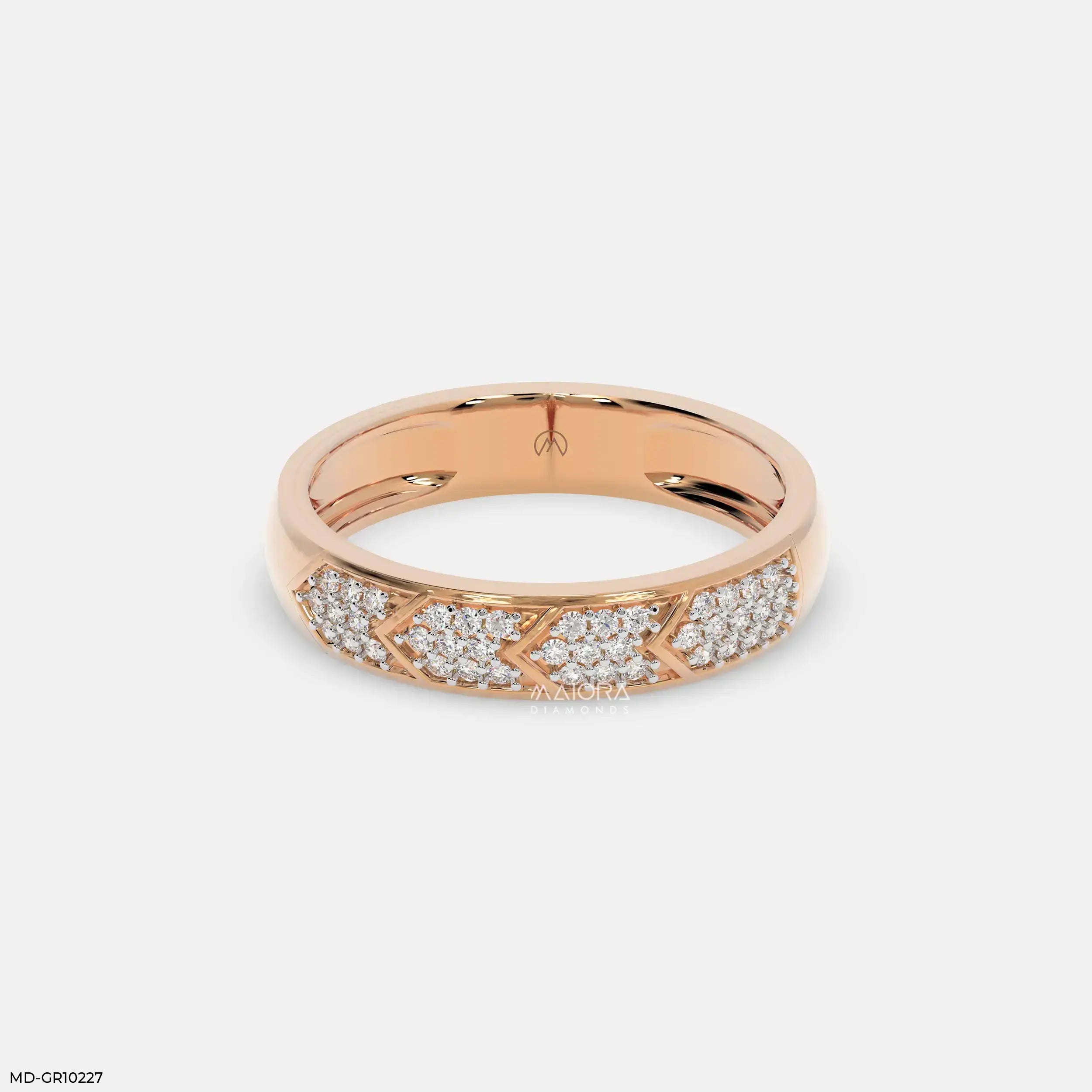 Chevron Mosaic Mens Diamond Ring 18K Rose Gold