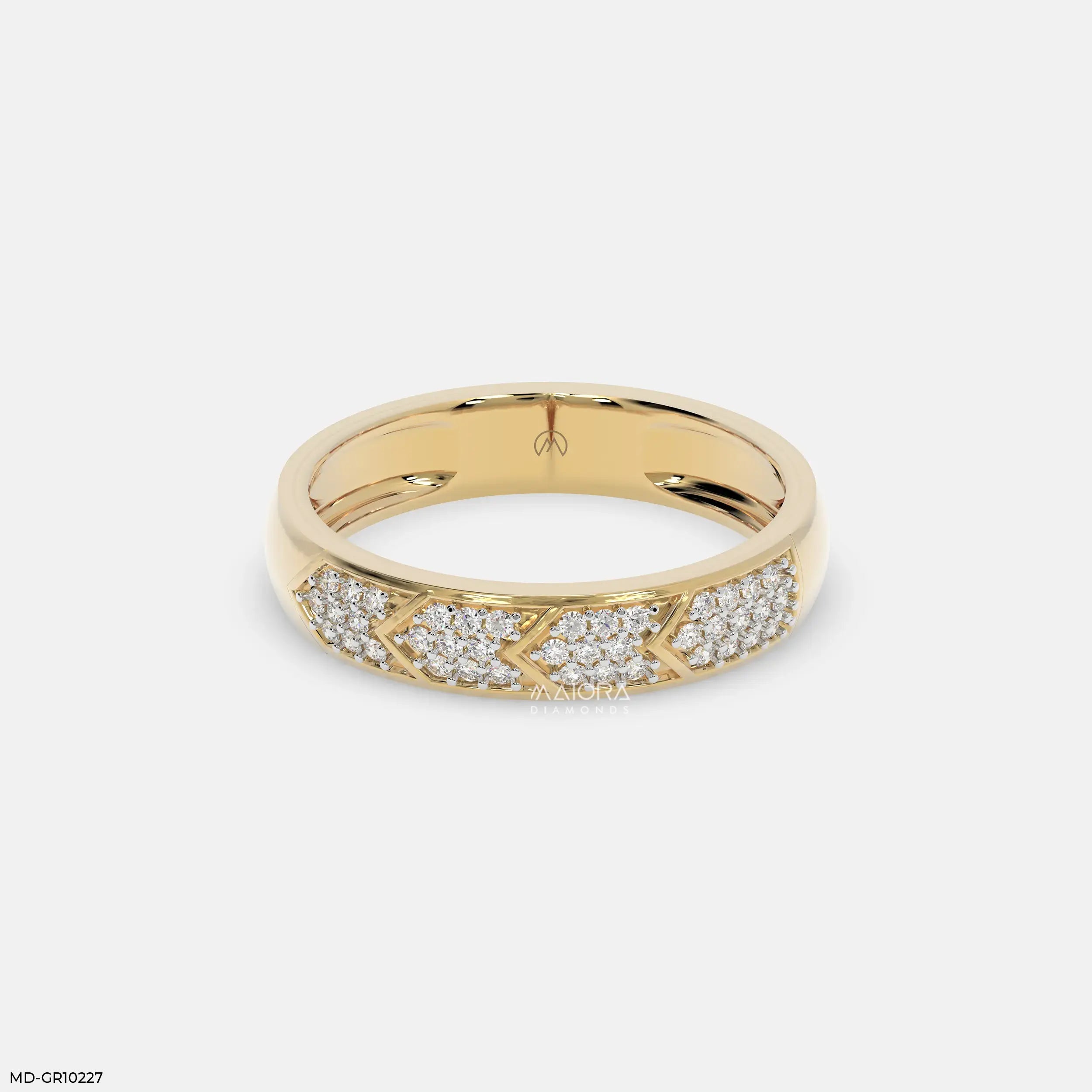Chevron Mosaic Mens Diamond Ring 9K Yellow Gold
