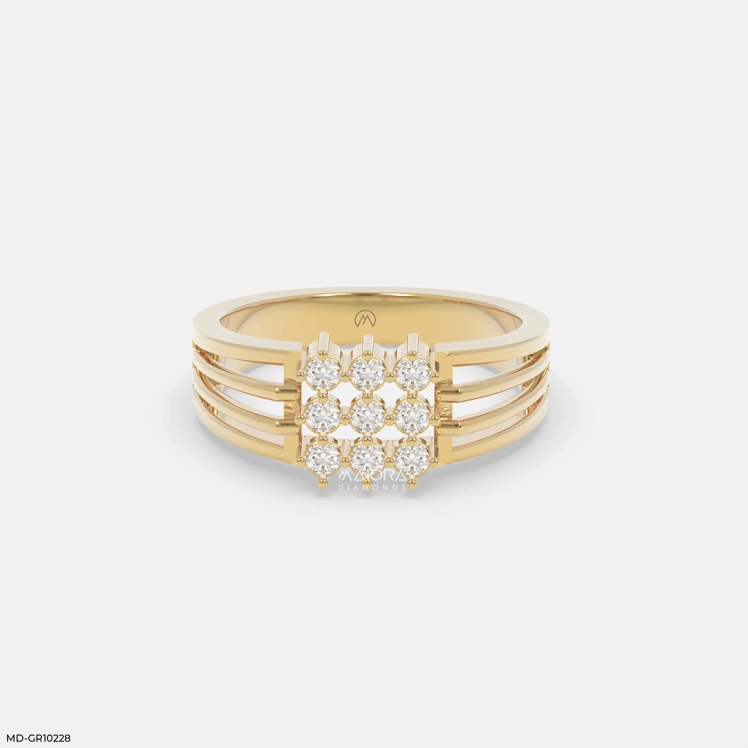 Trinity Stream Mens Diamond Ring 9K Yellow Gold