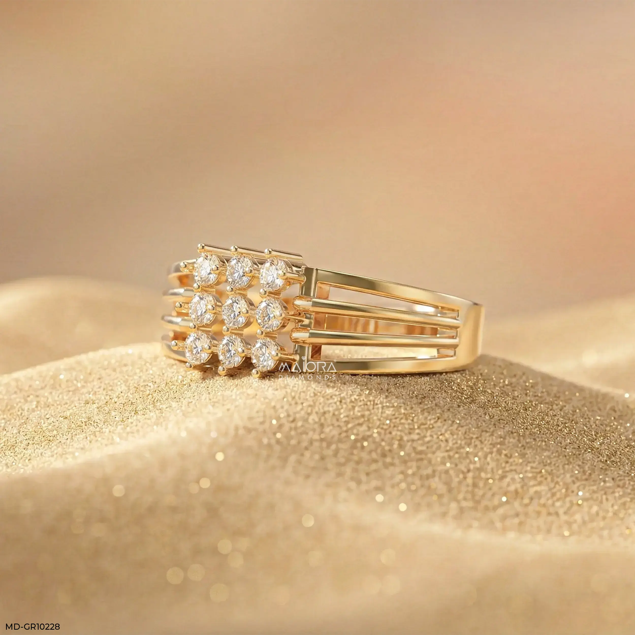 Trinity Stream Mens Diamond Ring 9K Yellow Gold