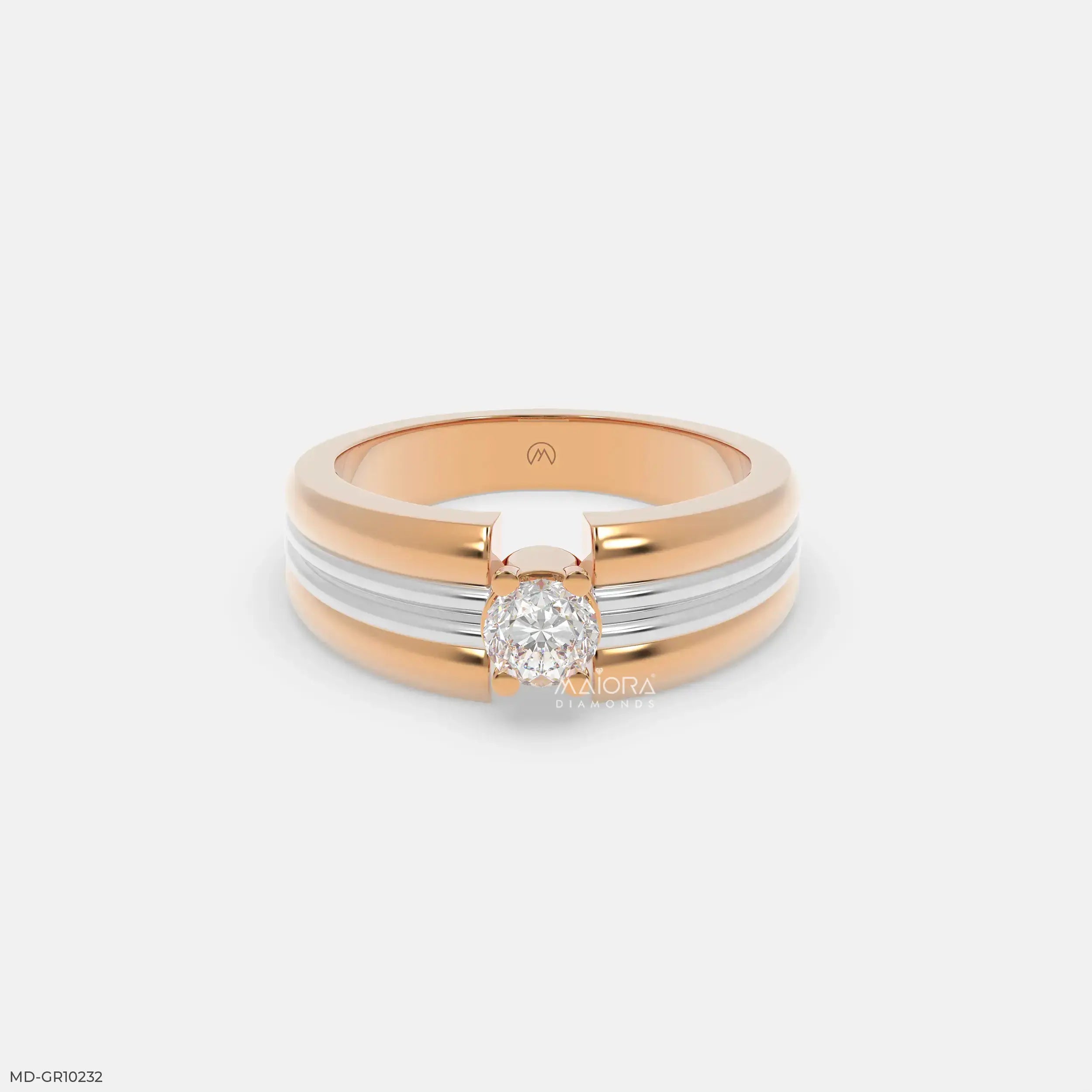 Duo Tone Mens Diamond Ring 18K Rose Gold