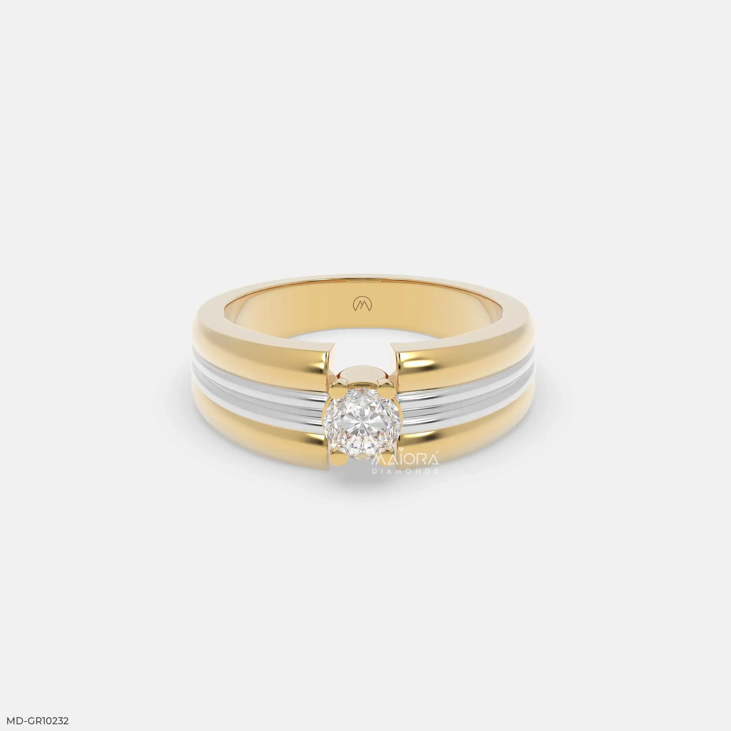 Duo Tone Mens Diamond Ring 9K Yellow Gold