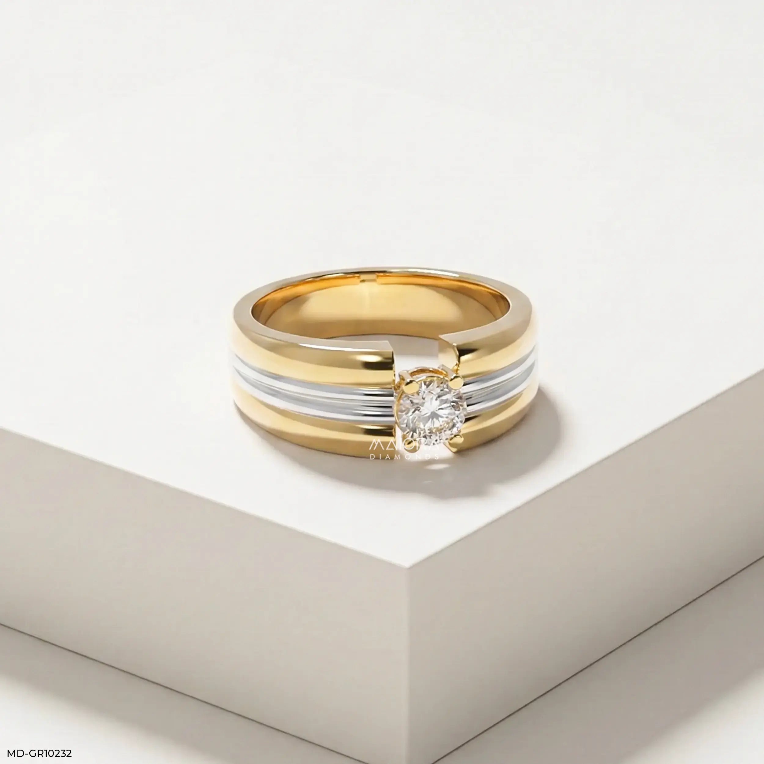 Duo Tone Mens Diamond Ring 9K Rose Gold