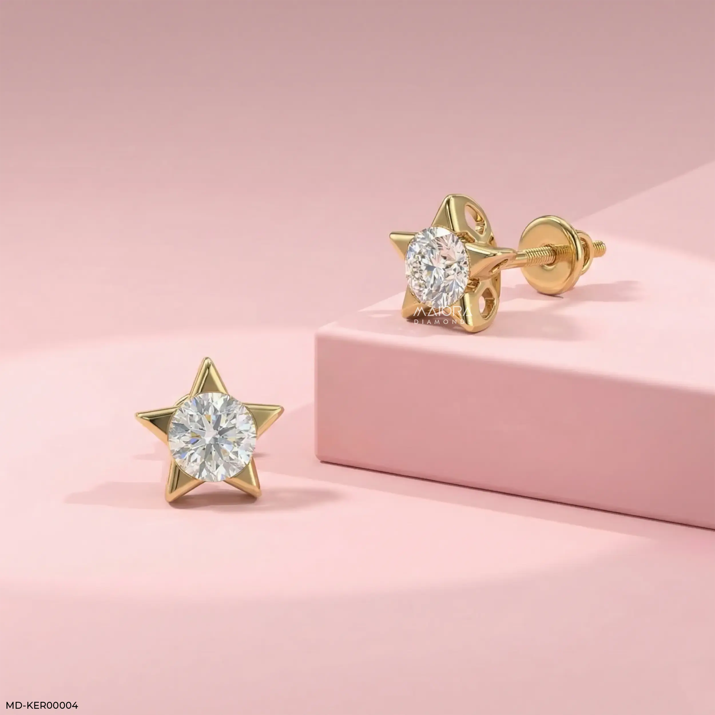 Sparkling Star Kids Diamond Earrings 14K Rose Gold
