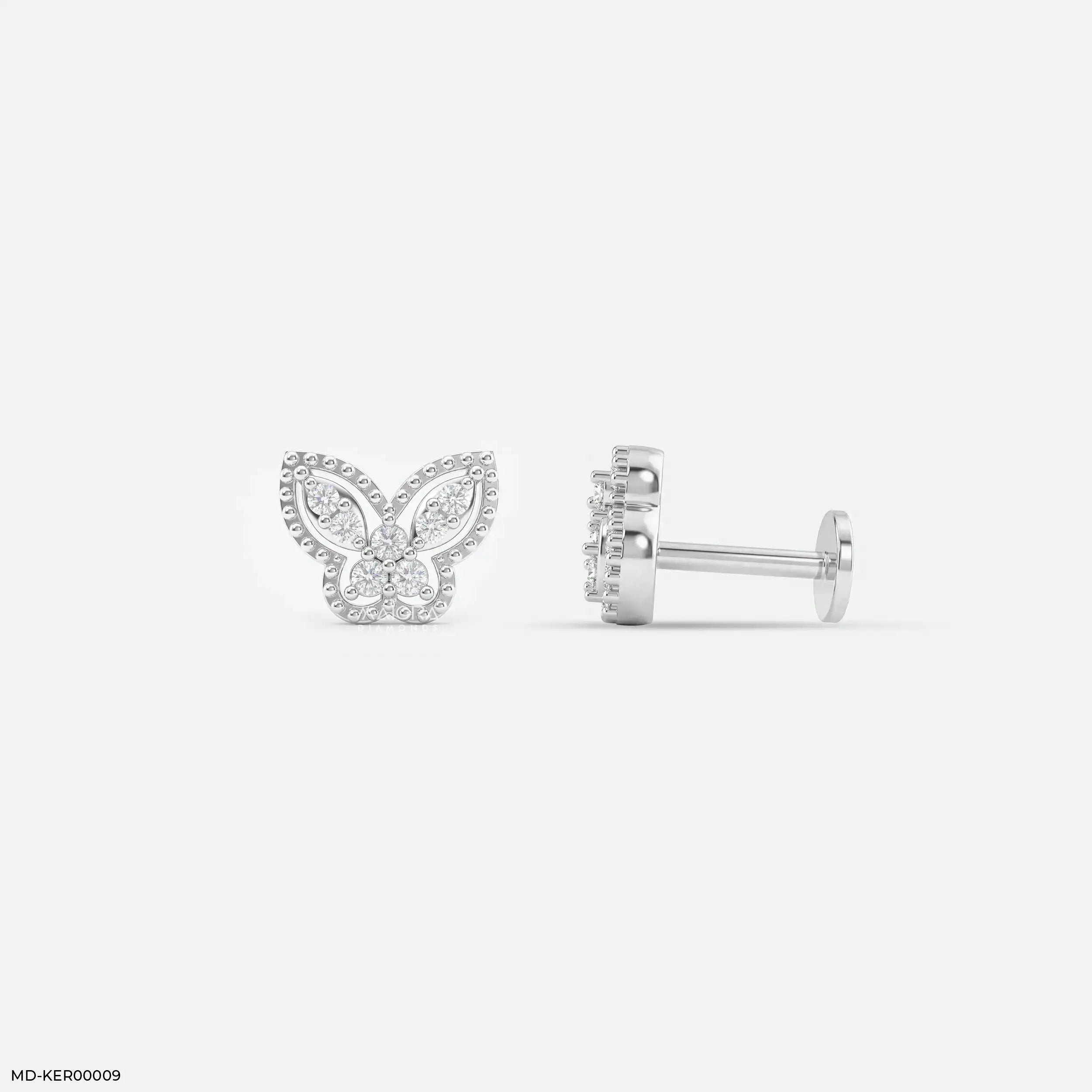 Tiny Butterfly Kids Diamond Earrings 18K Yellow Gold