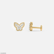 Tiny Butterfly Kids Diamond Earrings 18K Yellow Gold