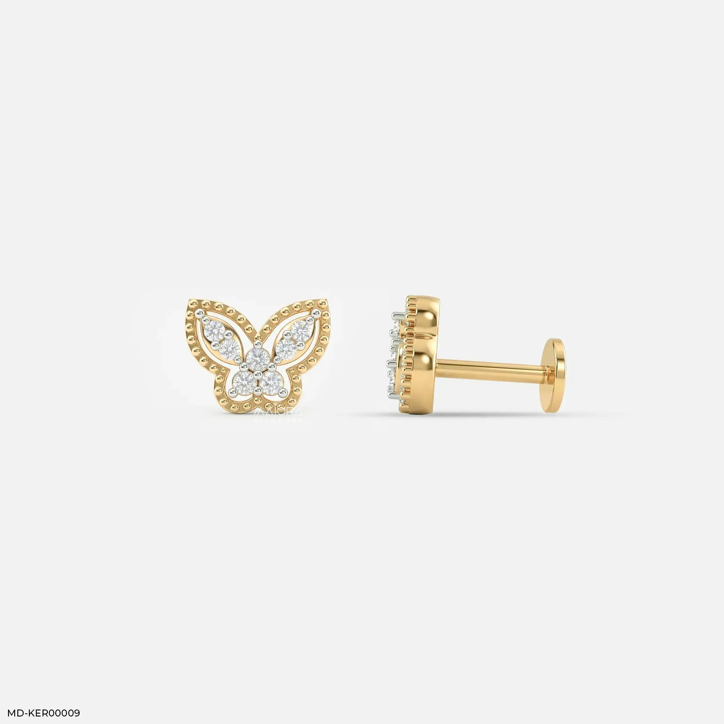 Tiny Butterfly Kids Diamond Earrings 9K Yellow Gold
