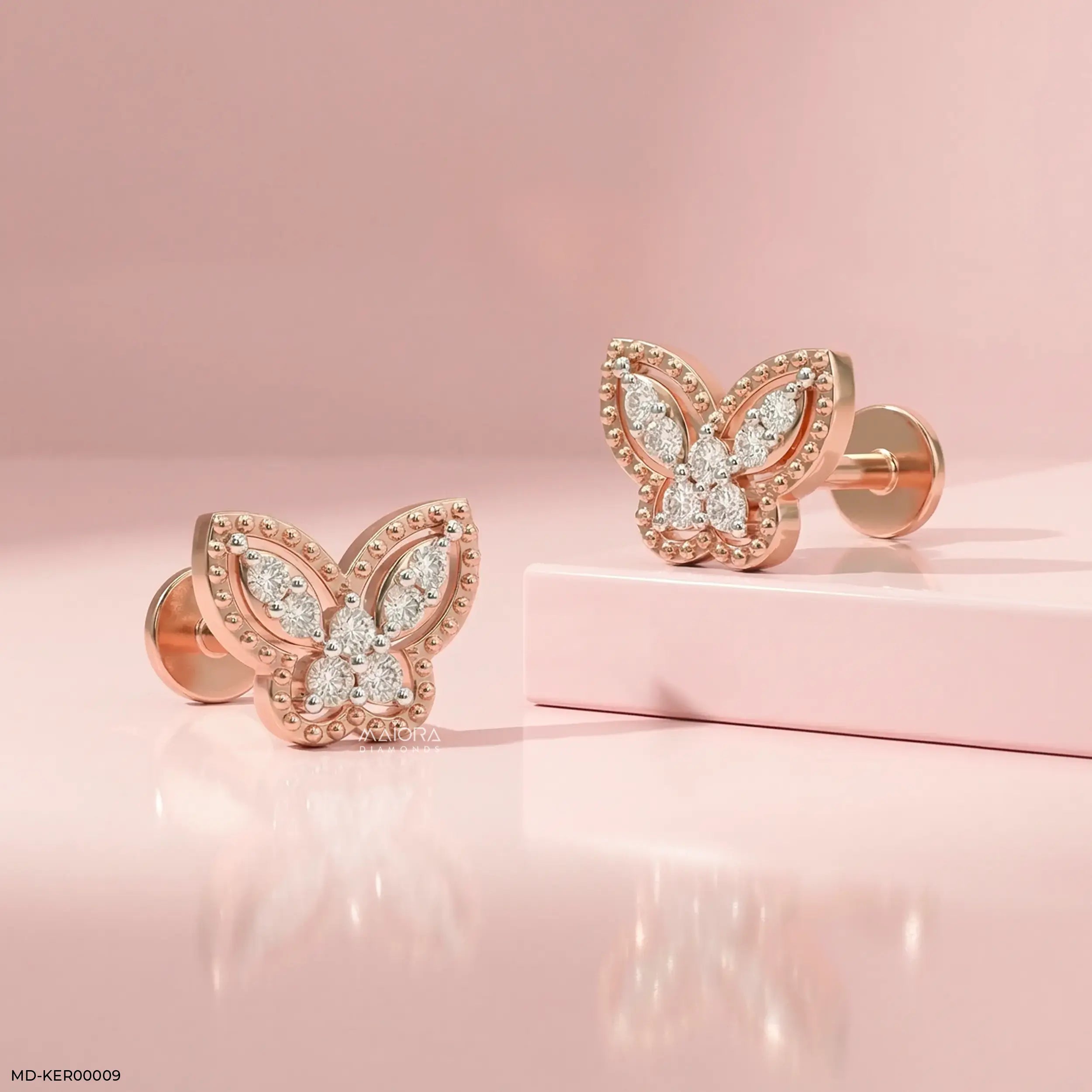 Tiny Butterfly Kids Diamond Earrings 18K Yellow Gold