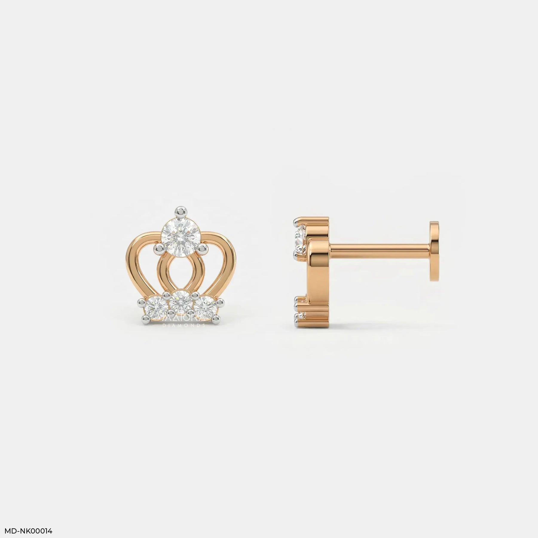 Princess Diamond Crown Kids Earrings 18K Rose Gold