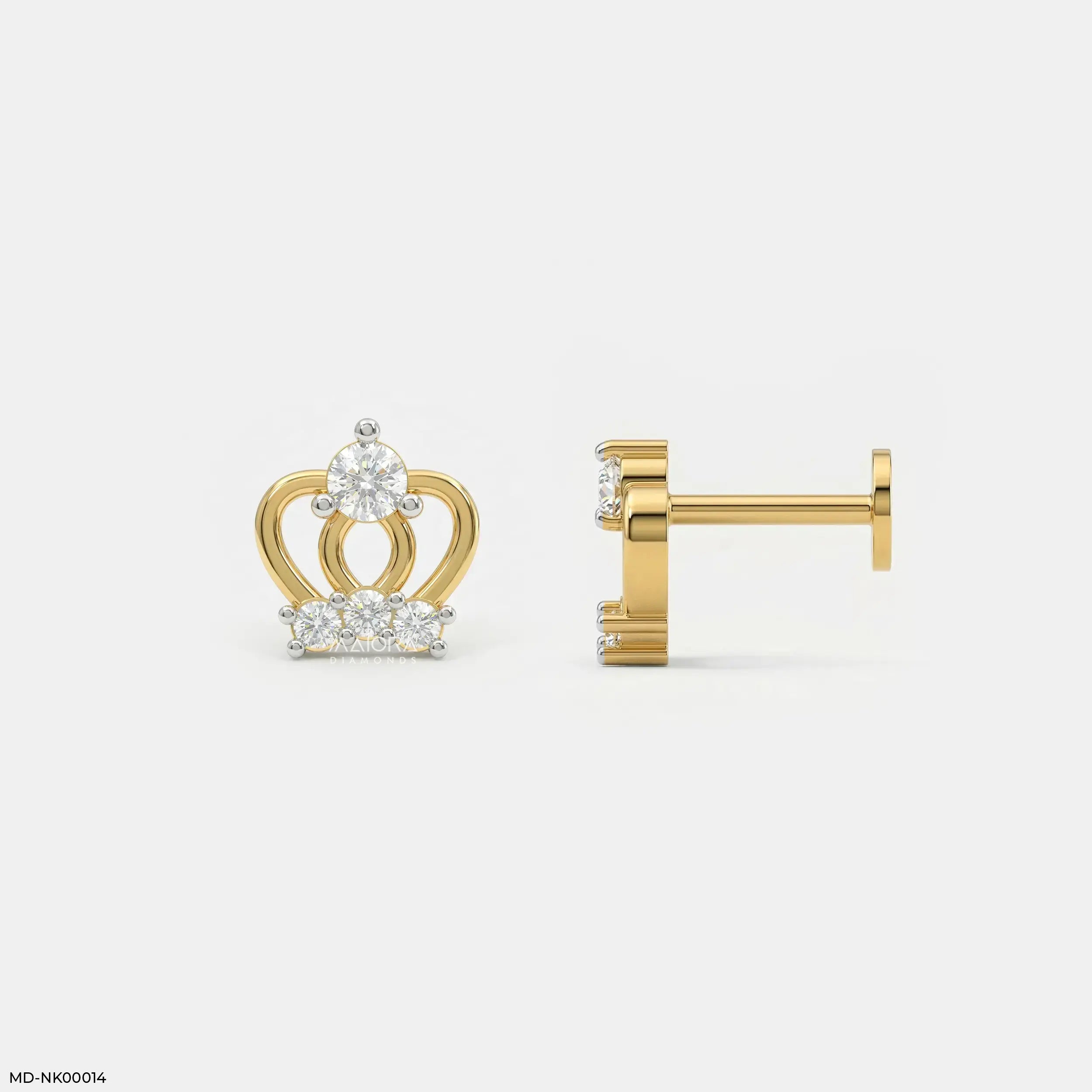Princess Diamond Crown Kids Earrings 9K Yellow Gold