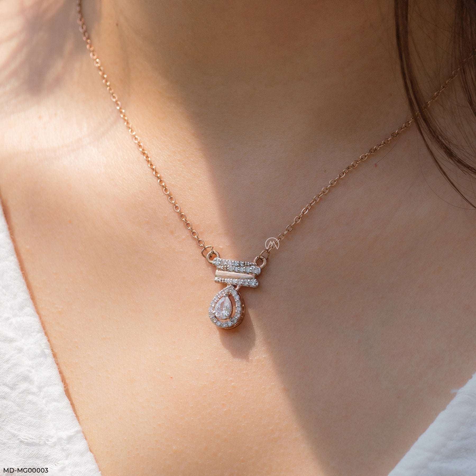 0.5 Carat Pear Halo Mangalsutra 14K Rose Gold