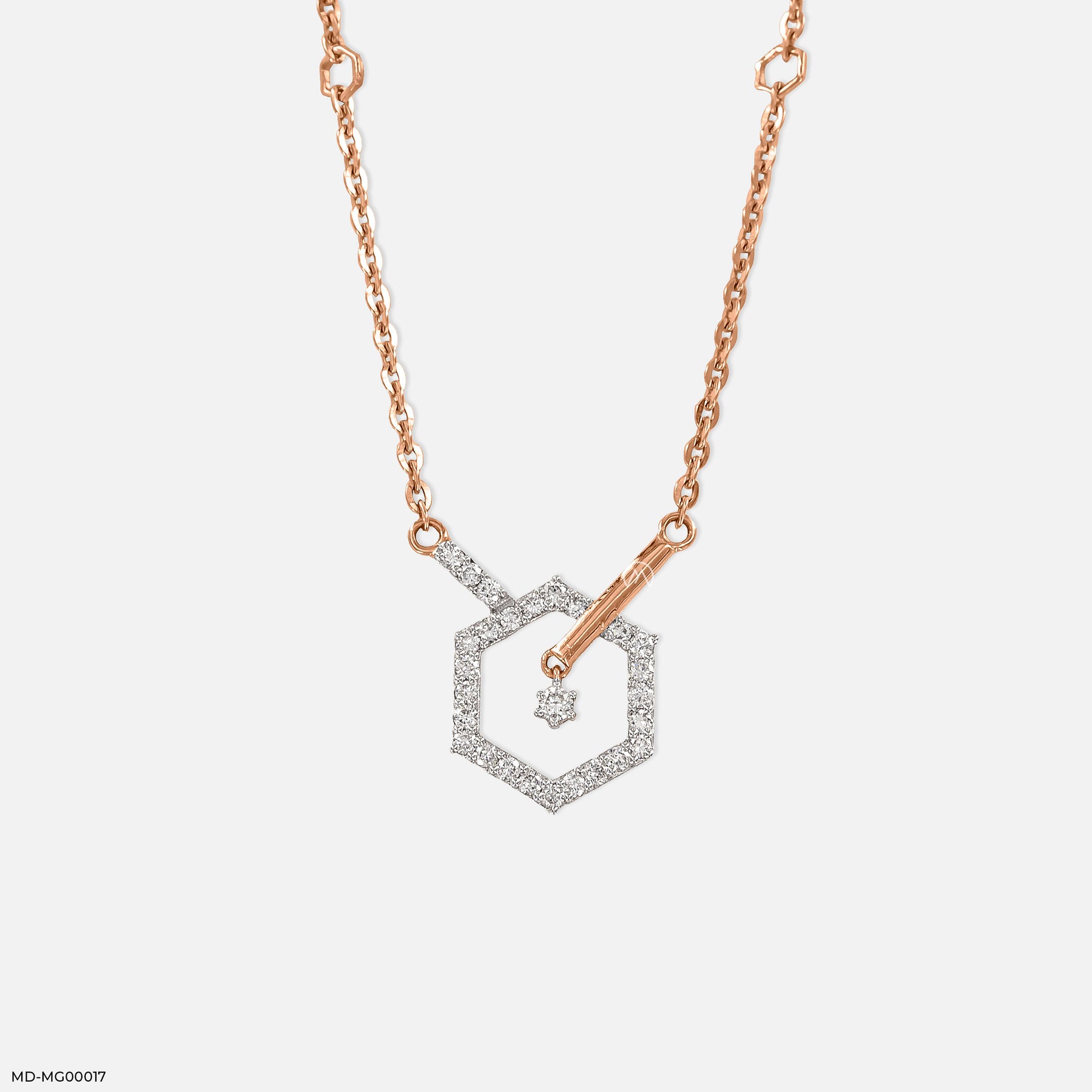 0.30 Carat Hexagon Lab Diamond Necklace 14K Rose Gold