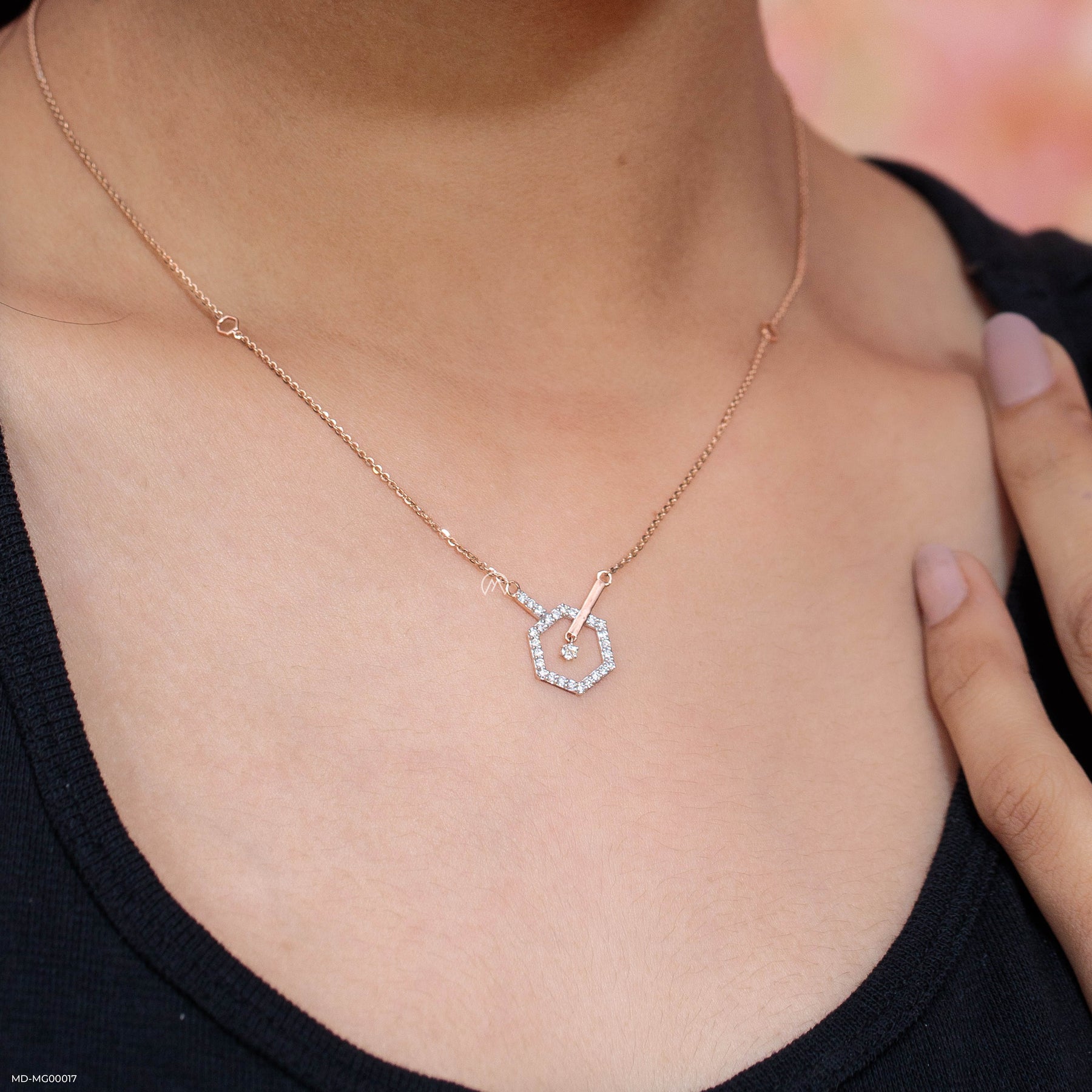 0.30 Carat Hexagon Lab Diamond Necklace 14K Rose Gold