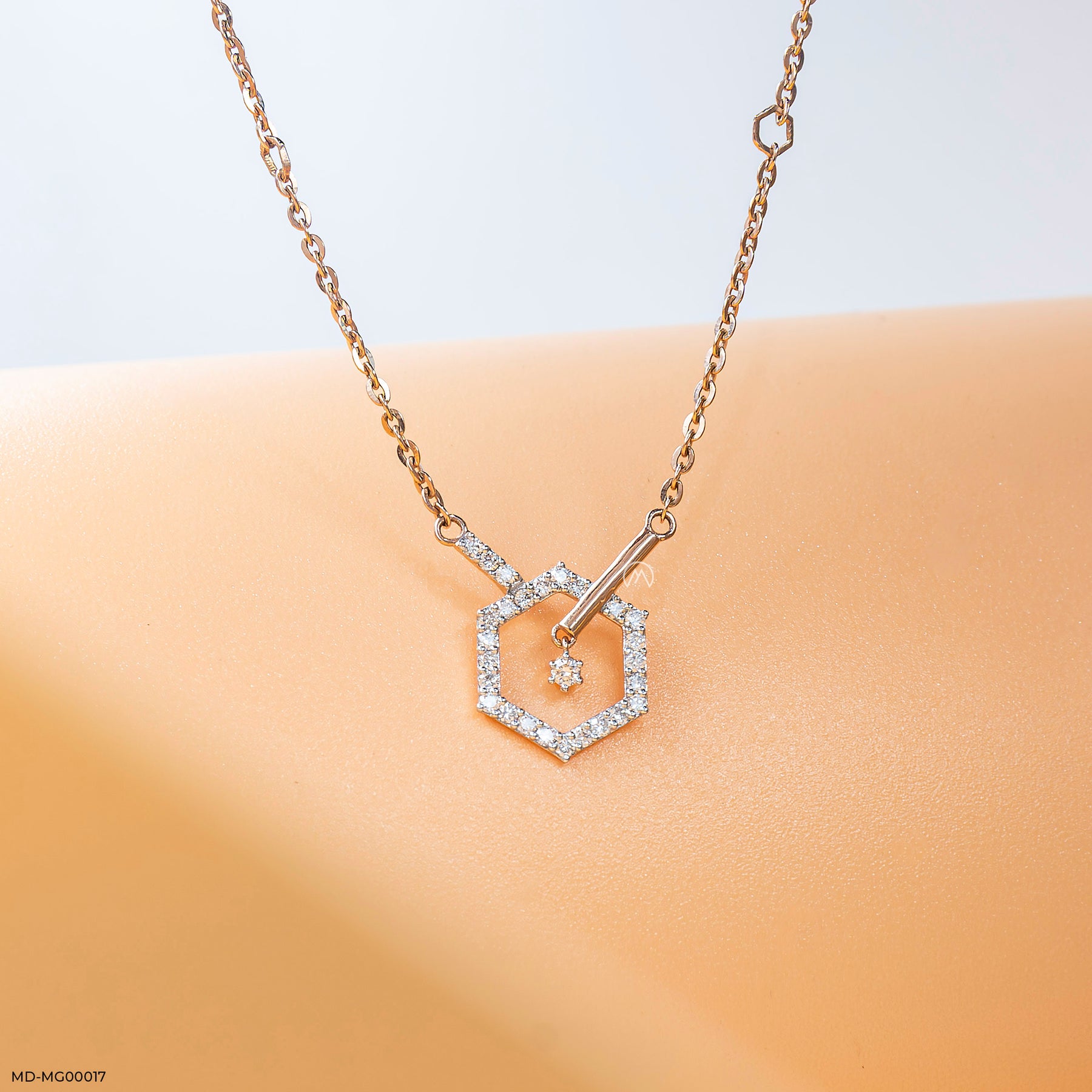 0.30 Carat Hexagon Lab Diamond Necklace 14K Rose Gold