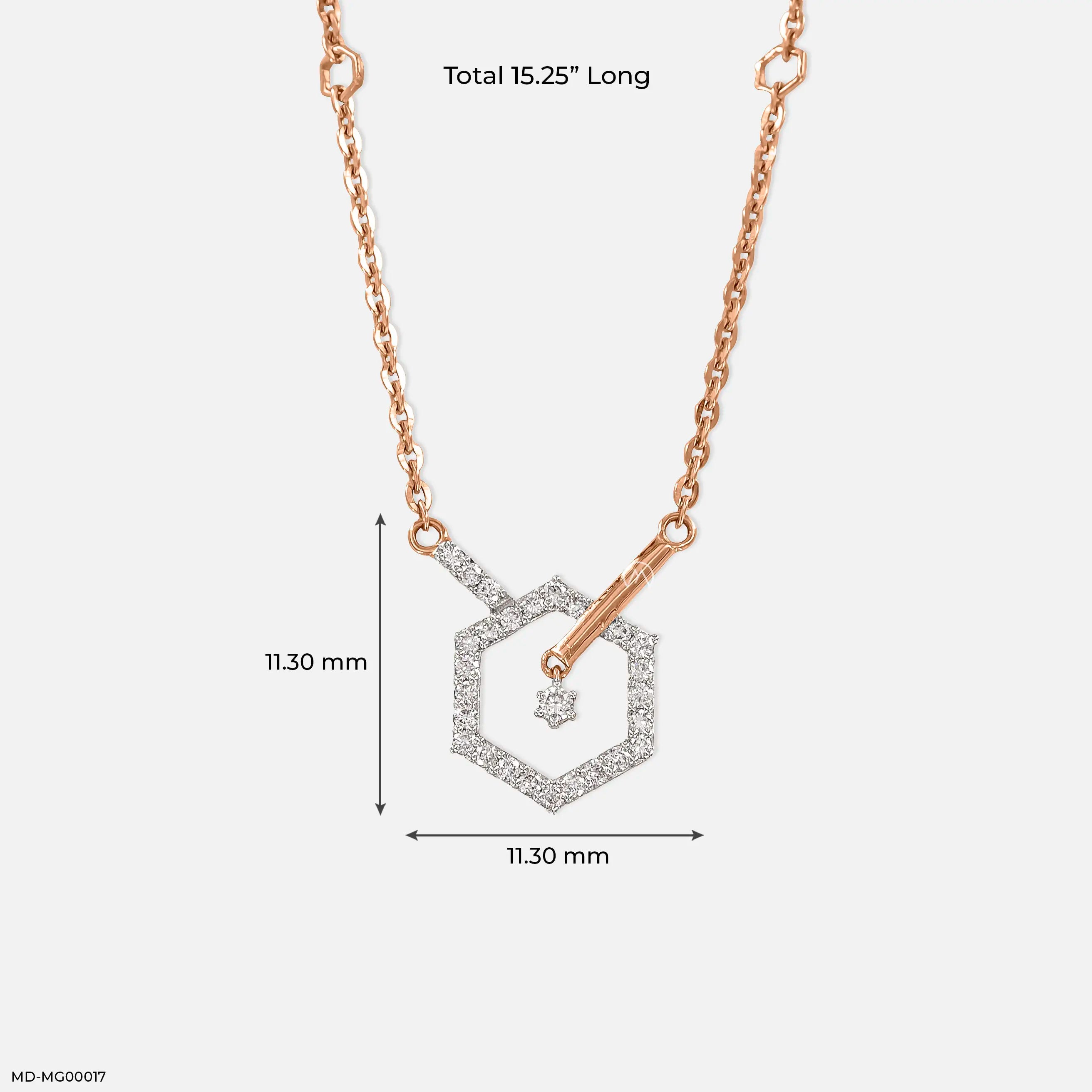 0.30 Carat Hexagon Lab Diamond Necklace 14K Rose Gold