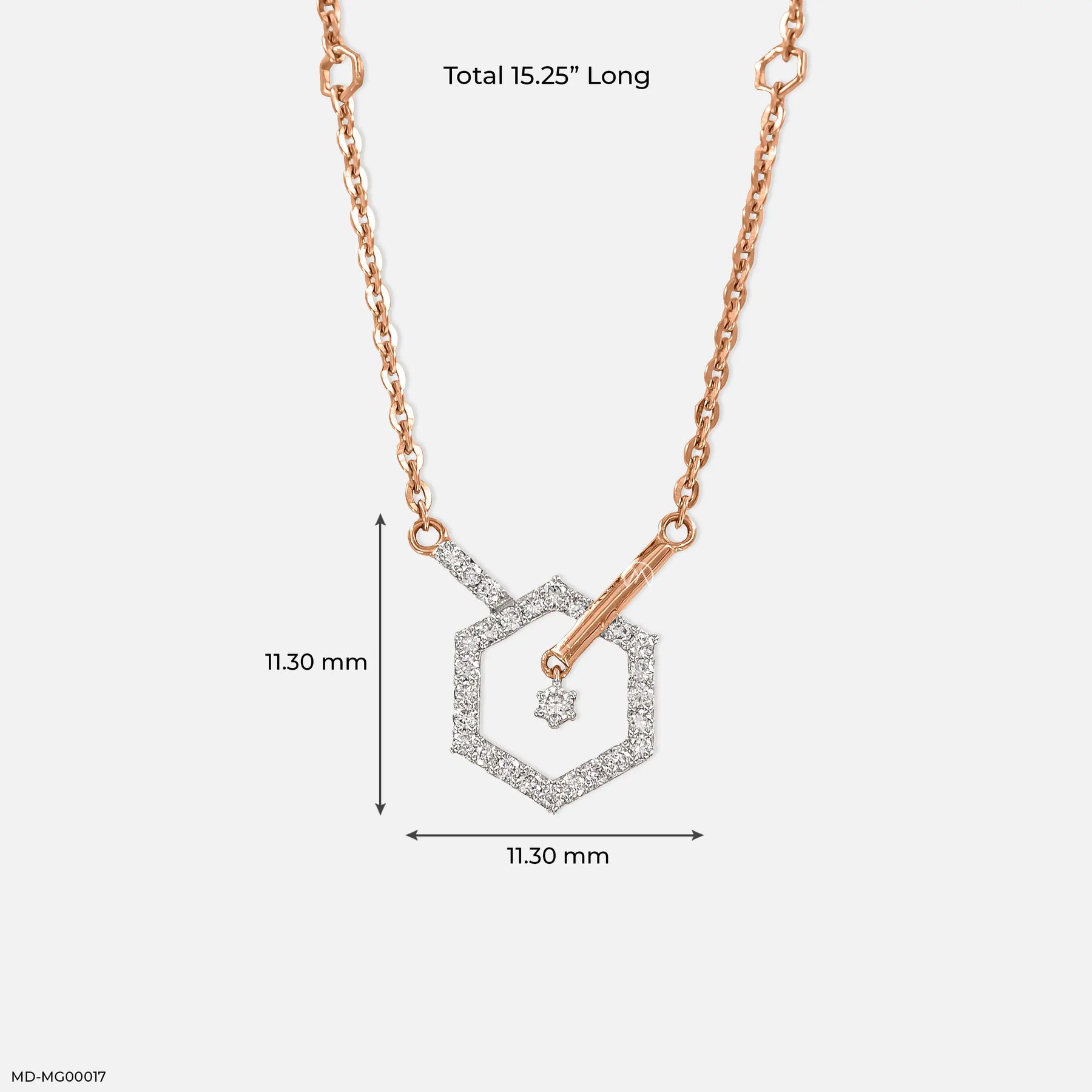 0.30 Carat Hexagon Lab Diamond Necklace 14K Rose Gold