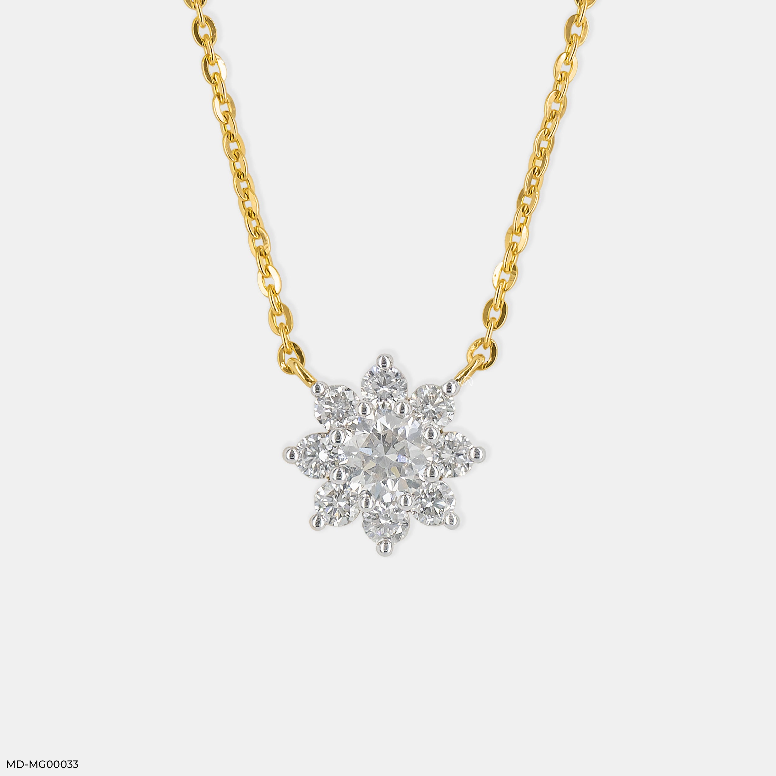 0.50 Carat Round Solitaire Flower Necklace 9K Yellow Gold