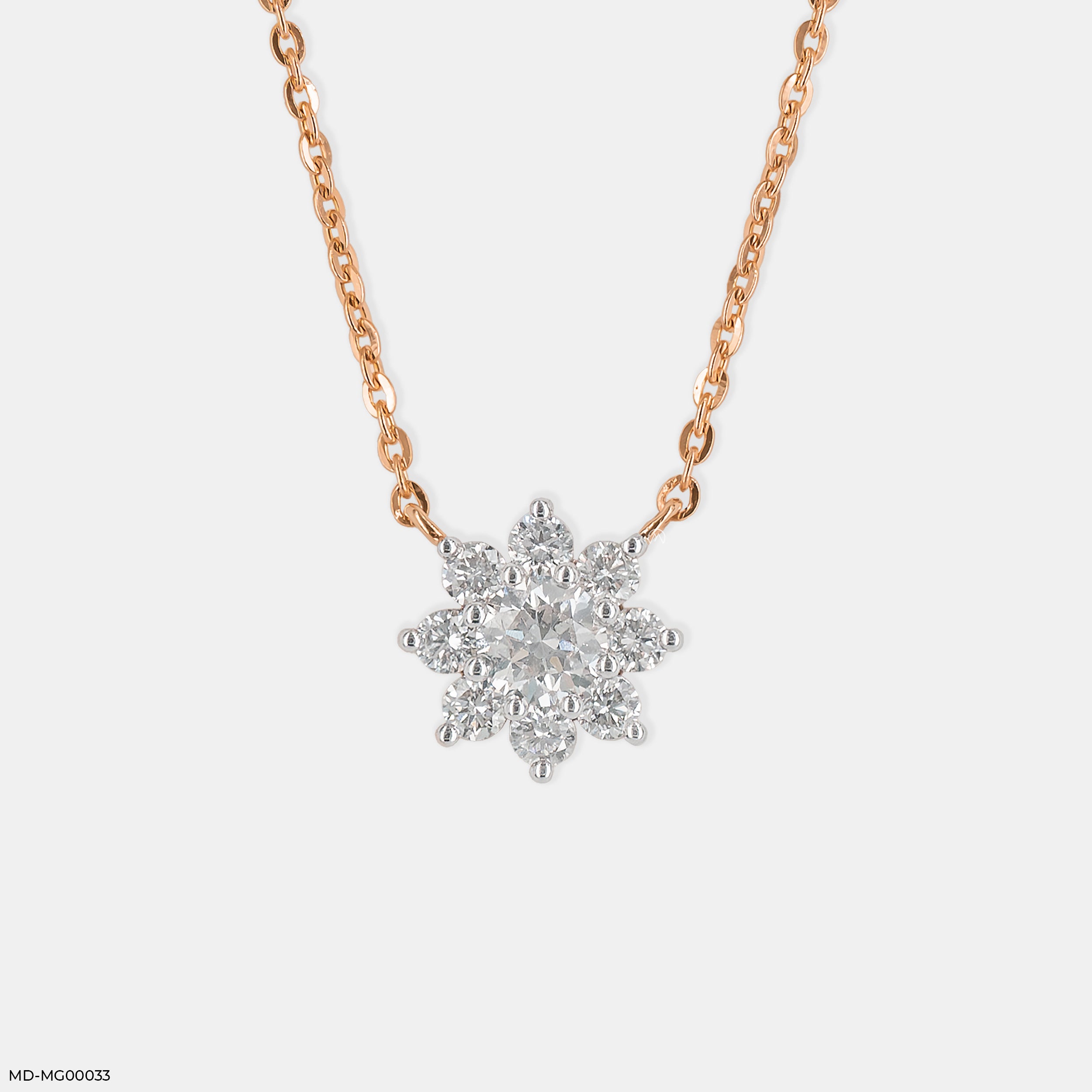 0.50 Carat Round Solitaire Flower Necklace 18K Rose Gold