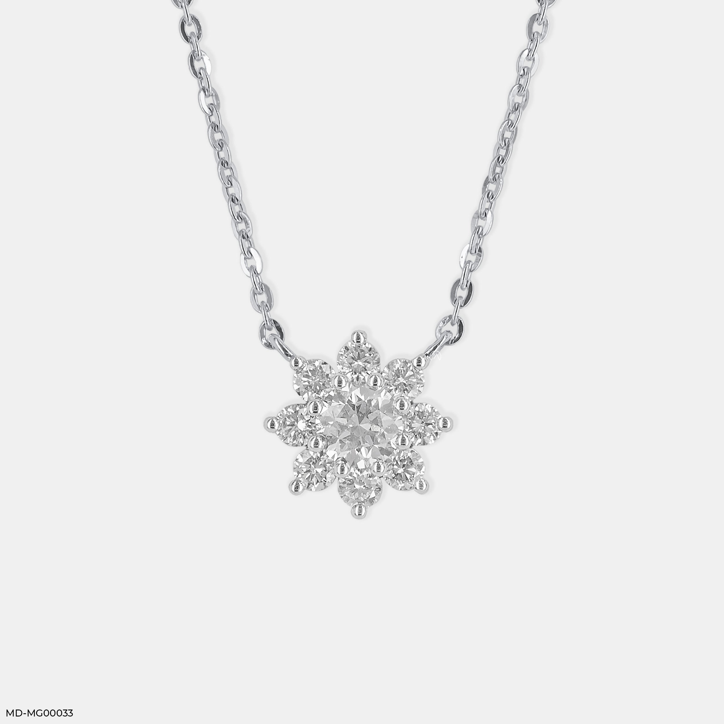 0.50 Carat Round Solitaire Flower Necklace 14K White Gold