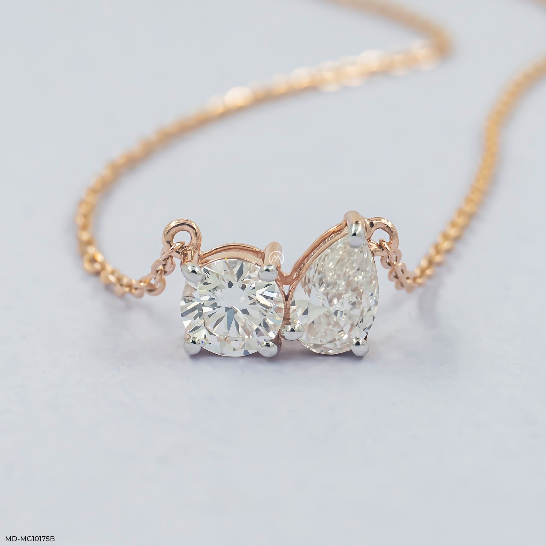 1.25 Carat Toi et Moi Style Lab Diamond Pendant 14K Rose Gold