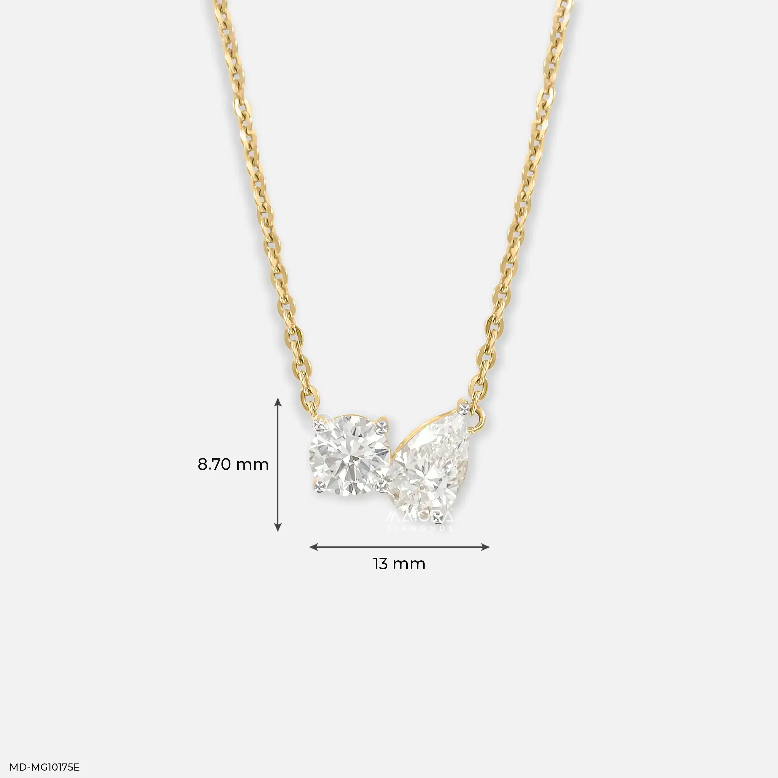 1.35 Carat Toi Et  Moi Lab Diamond Pendant 14K Yellow Gold
