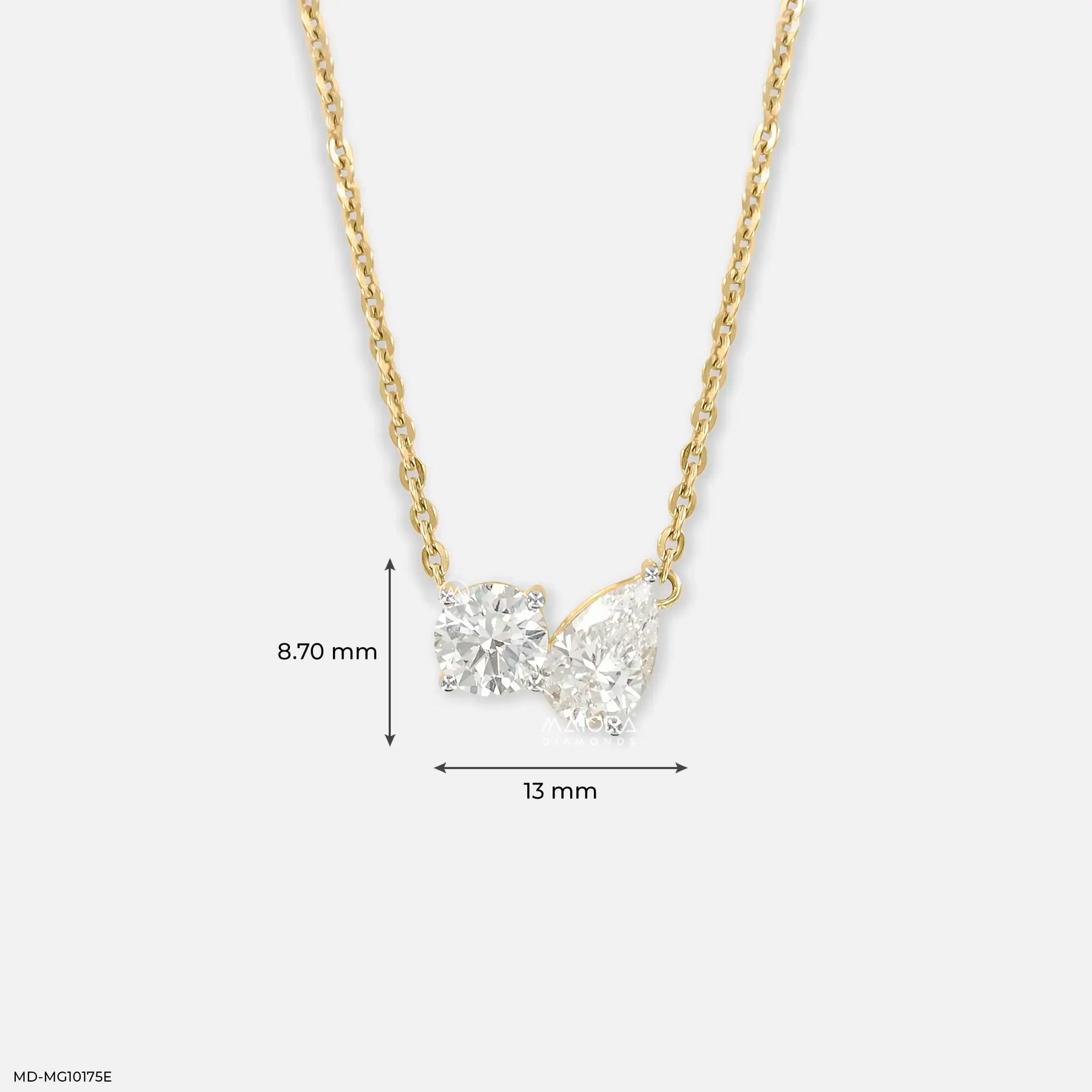 1.35 Carat Toi Et  Moi Lab Diamond Pendant 14K Yellow Gold