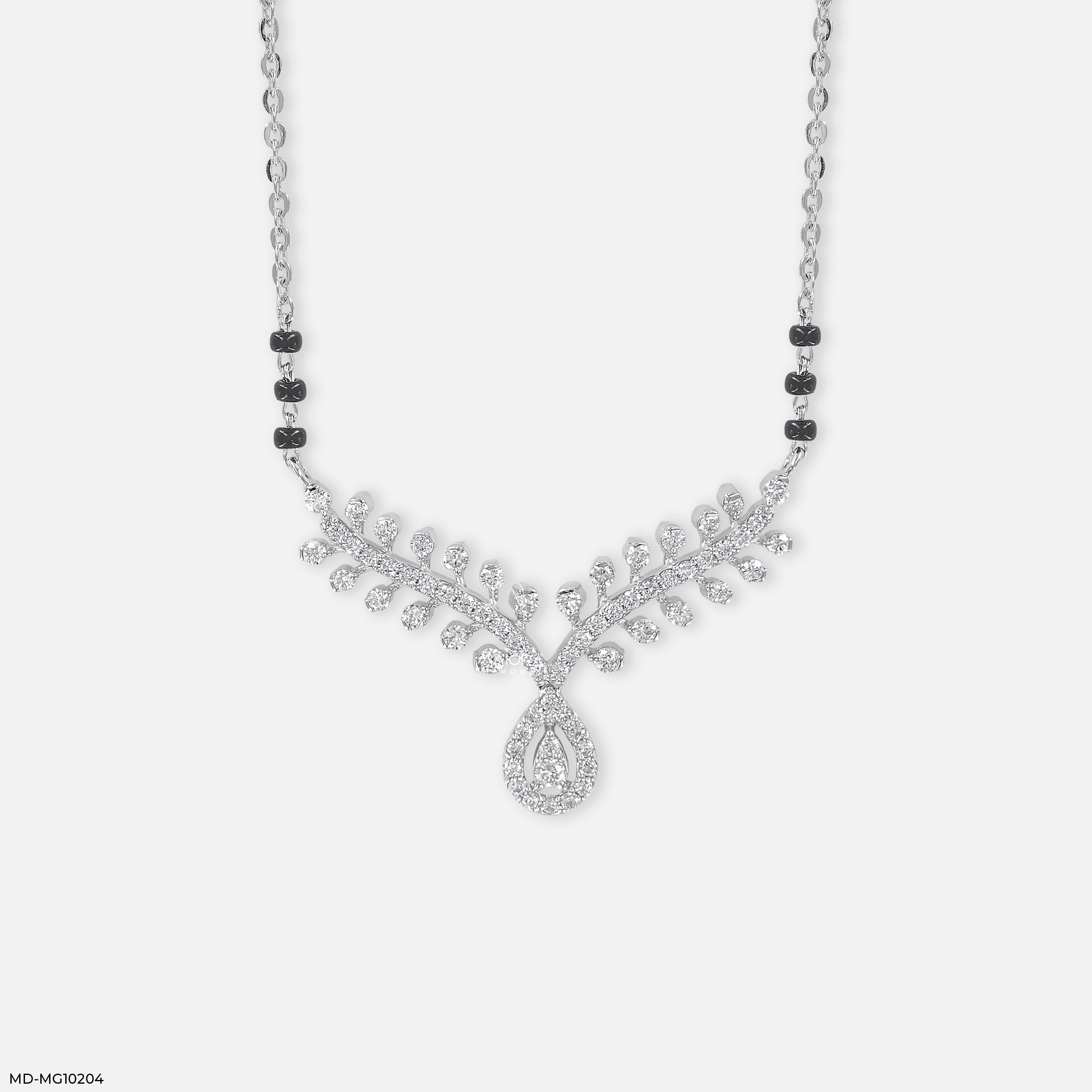 Petal Cascade Diamond Mangalsutra  14K White Gold