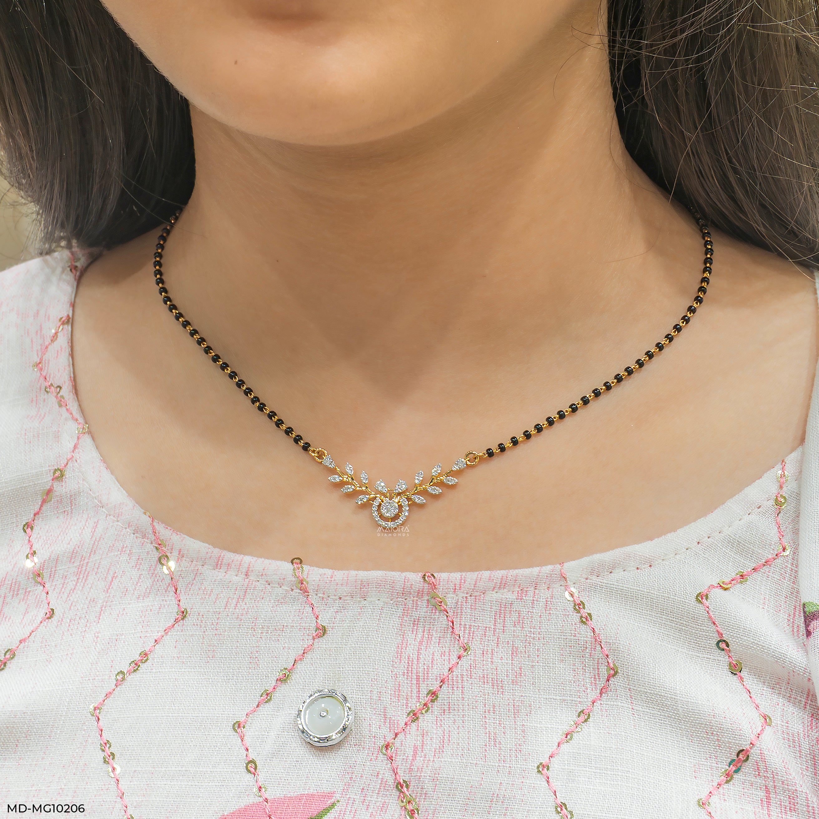 0.5 Carat Triple-Row Curved Bib Diamond Mangalsutra 9K Yellow Gold