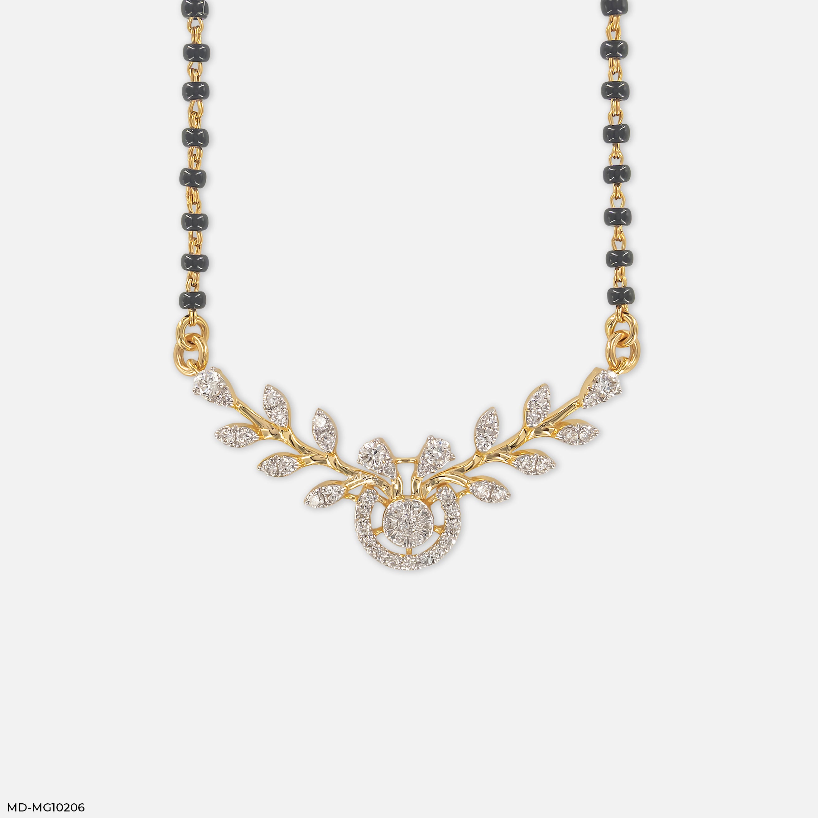 0.5 Carat Triple-Row Curved Bib Diamond Mangalsutra 9K Yellow Gold