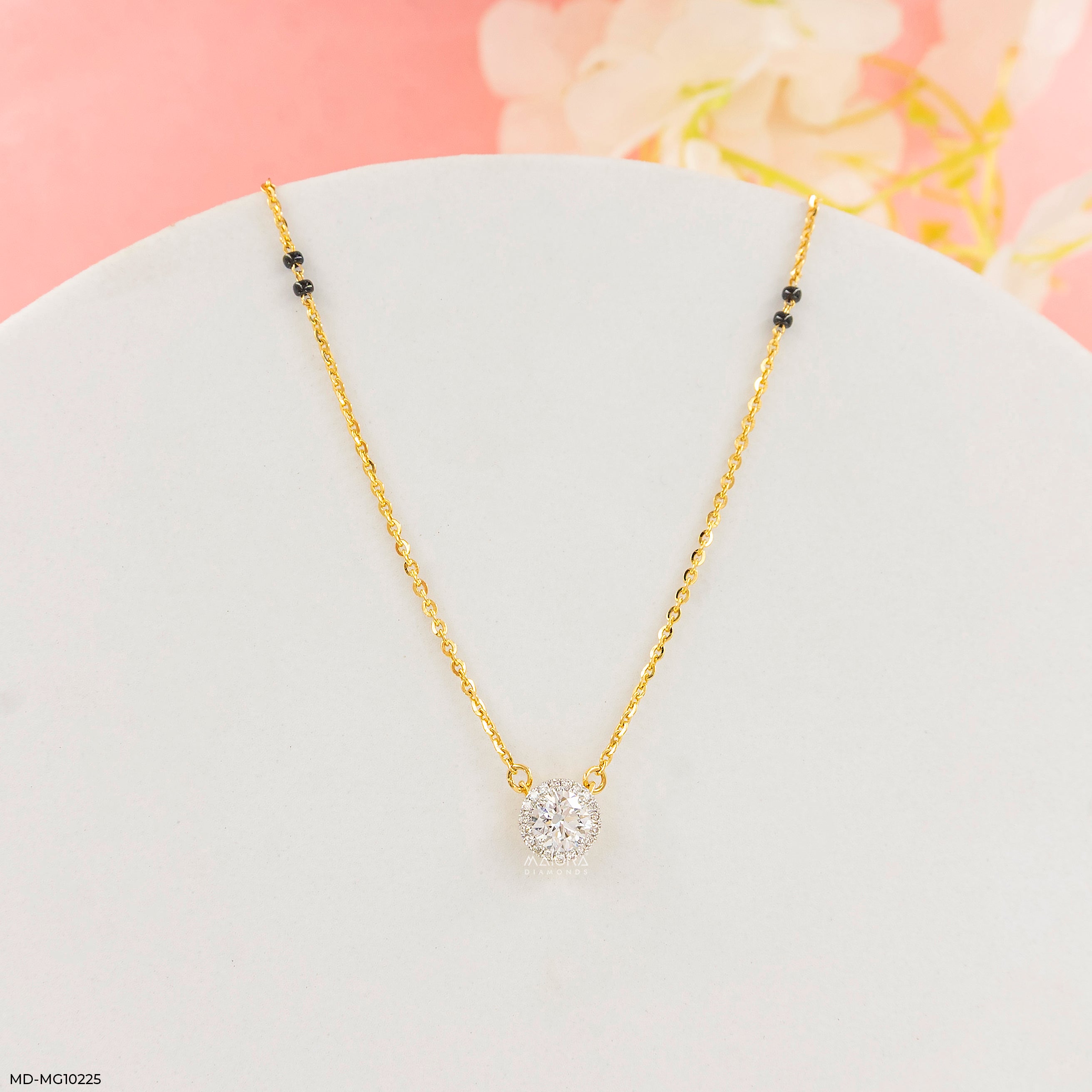 Round Solitaire Diamond Mangalsutra 9K Yellow Gold