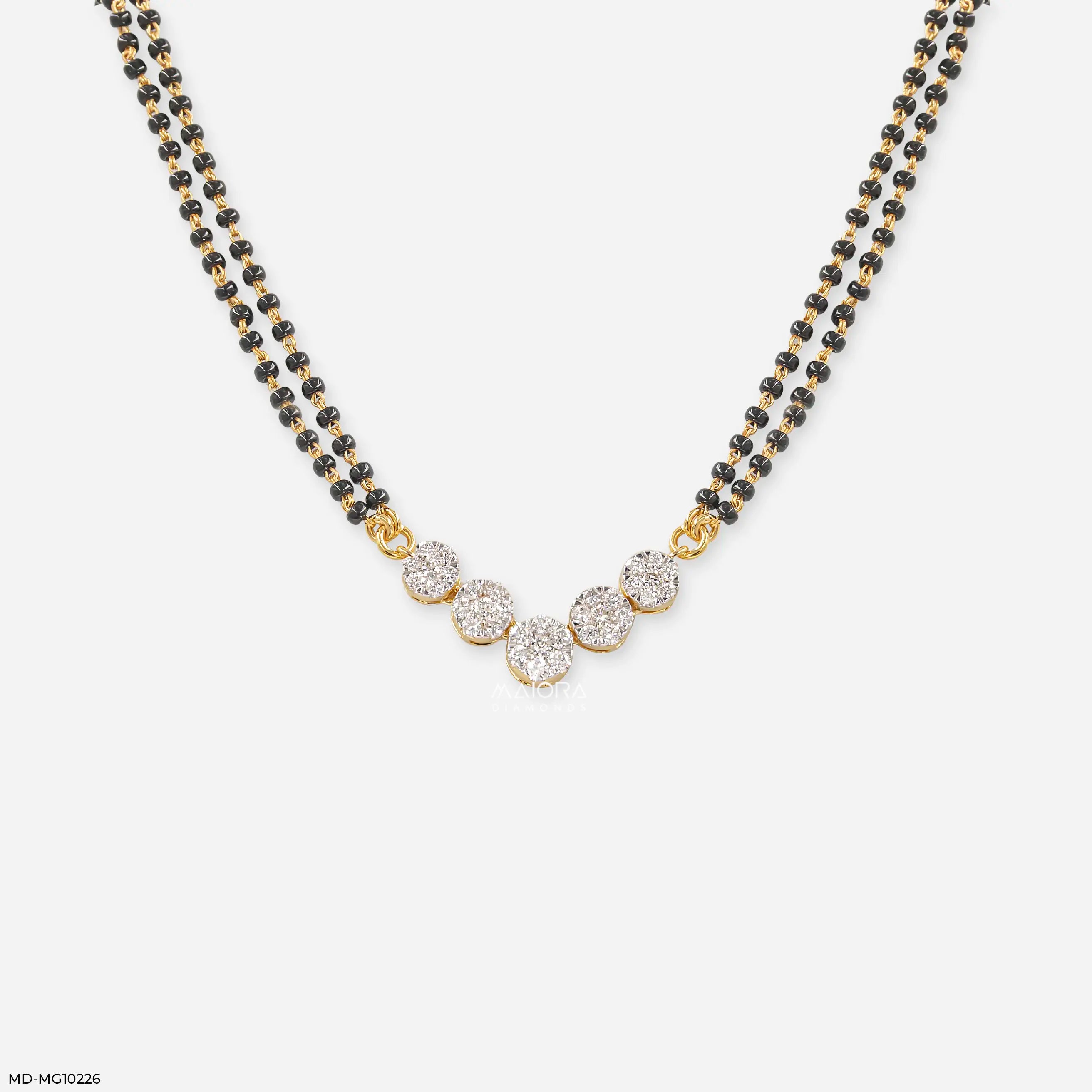 Bubble pave Diamond Mangalsutra Pendant 9K Yellow Gold