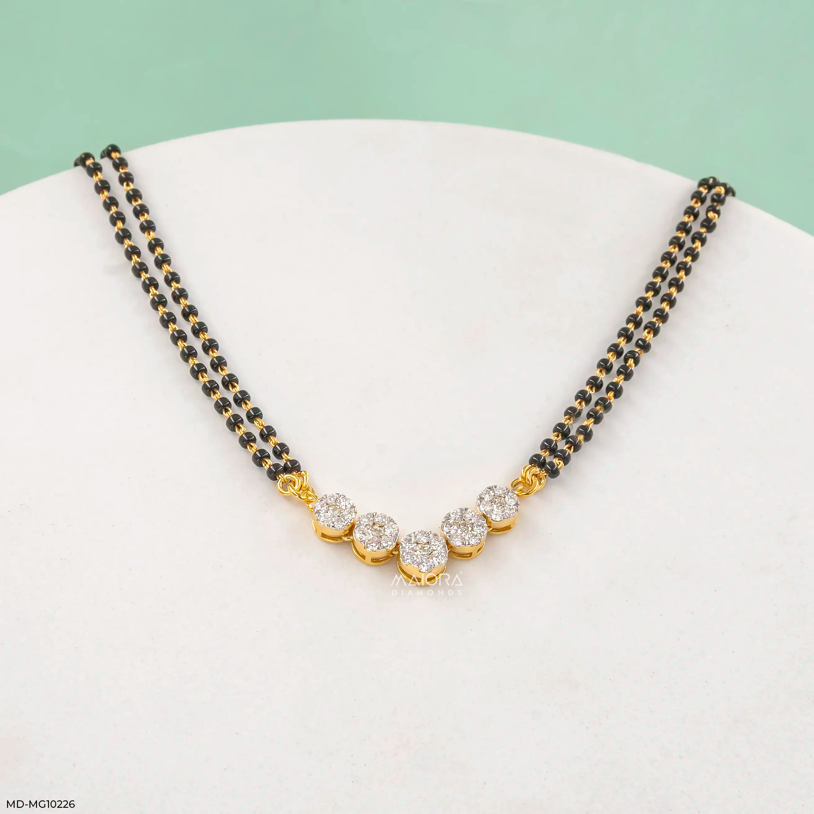 Bubble pave Diamond Mangalsutra Pendant 9K Yellow Gold