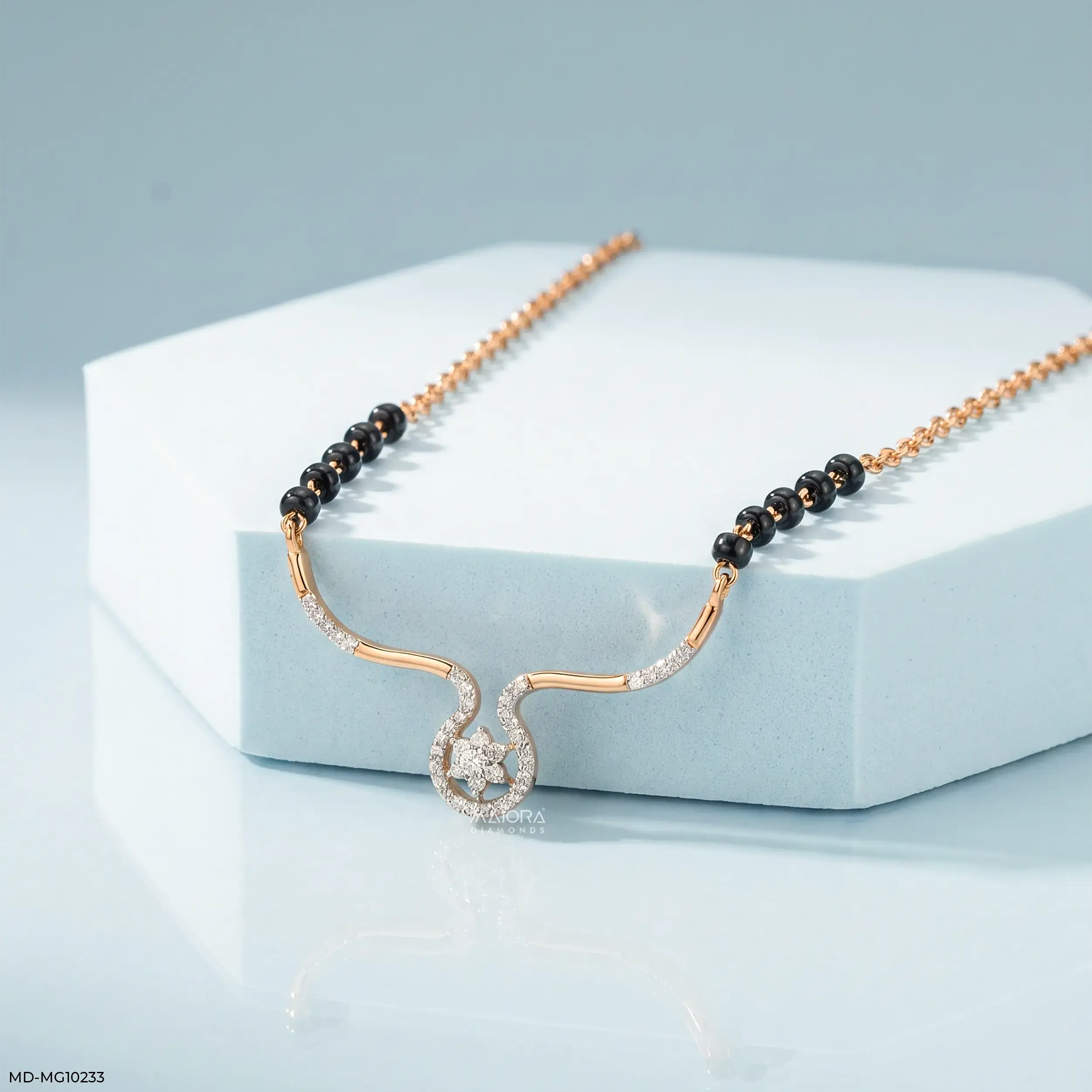 Graceful Twirl Halo Diamond Mangalsutra 9K Yellow Gold
